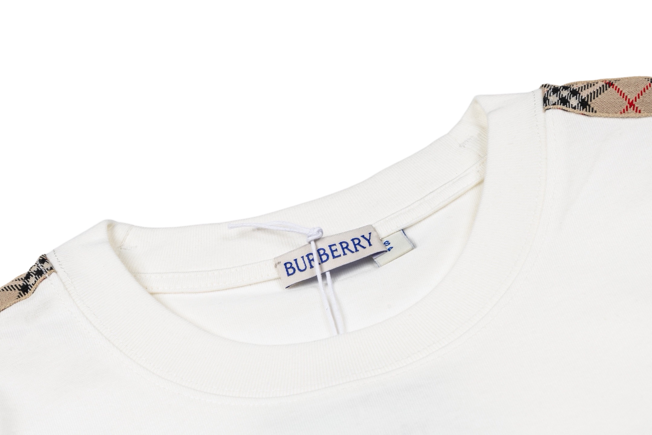 Burberry BBR 战马刺绣双肩格纹织带女款短袖白色