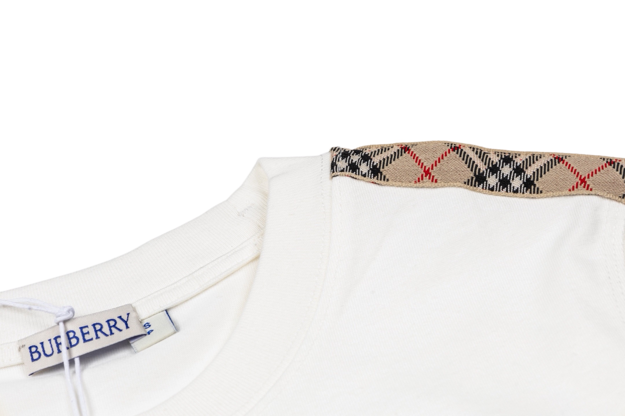 Burberry BBR 战马刺绣双肩格纹织带女款短袖白色