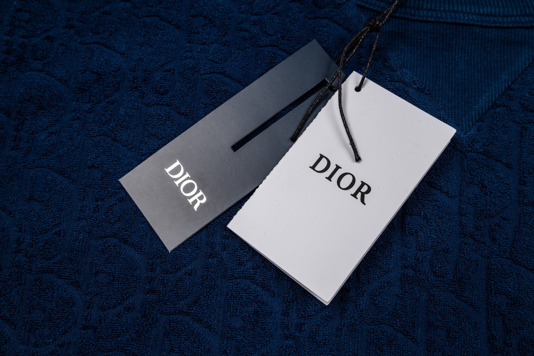 Dior CD Oblique 满印提花毛圈短袖藏蓝色