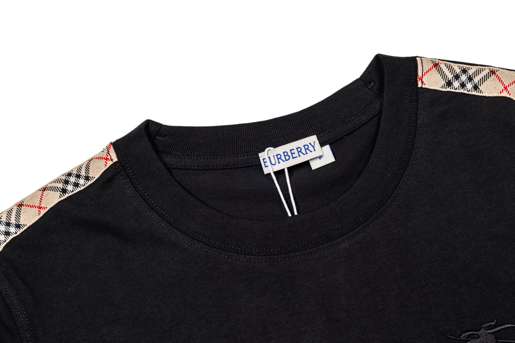 Burberry BBR 战马刺绣双肩格纹织带女款短袖黑色