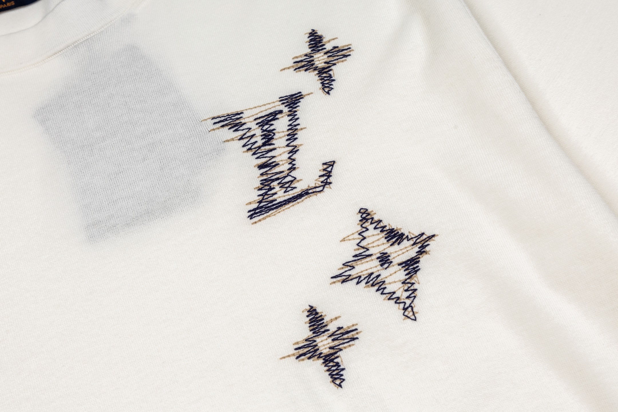 Louis Vuitton 1v 26SS 素描花卉刺绣针织短袖白色