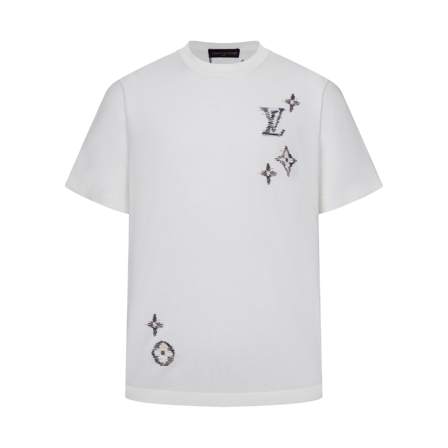 Louis Vuitton 1v 26SS 素描花卉刺绣针织短袖白色