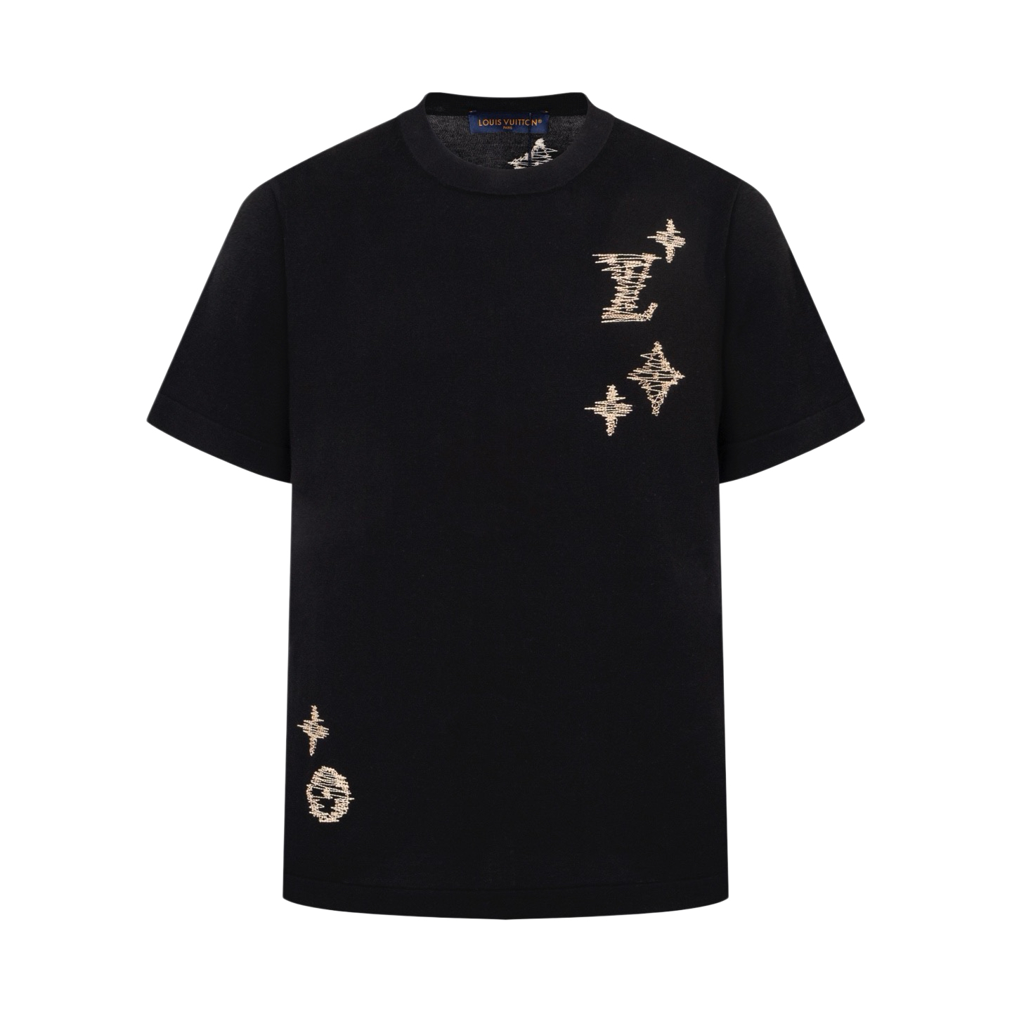 Louis Vuitton 1v 26SS 素描花卉刺绣针织短袖黑色