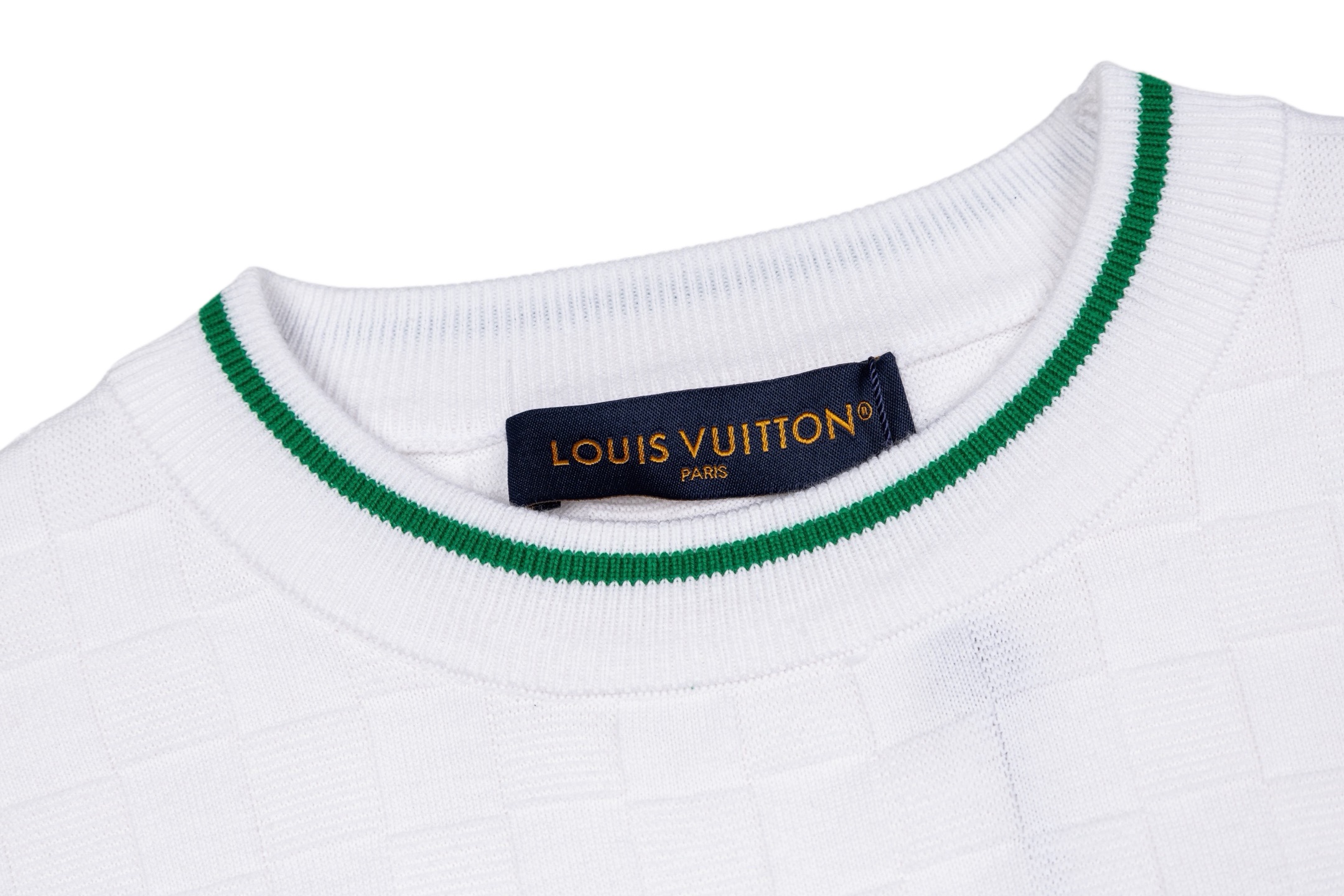 Louis Vuitton 1v 26SS 棋盘格提花皮牌针织短袖白色