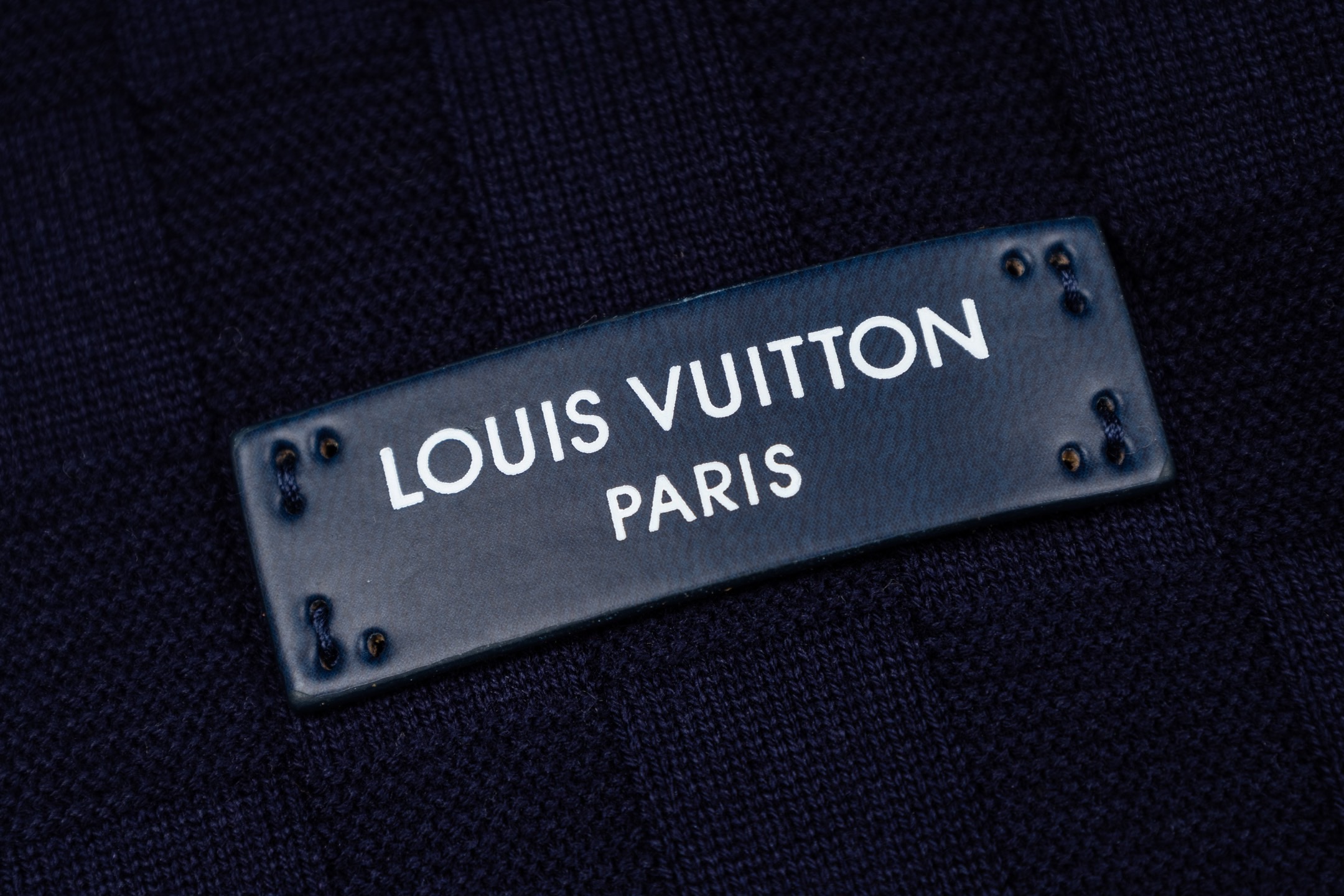 Louis Vuitton 1v 26SS 棋盘格提花皮牌针织短袖蓝色
