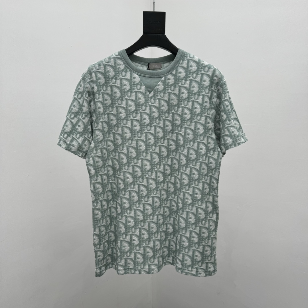 Dior Ropa Camiseta Verde Blanco Impresión Universal para hombres y mujeres Algodón Tejido Colección primavera – verano Oblique Manga corta