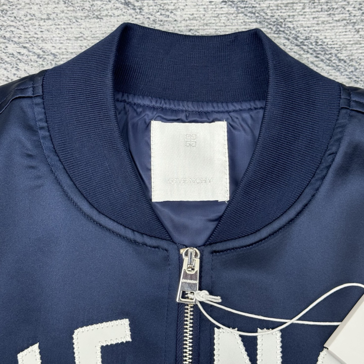 Givenchy Paris Logo Zip-Up Bomber Jacket, Navy Satin Finish, Unisex 8 i1758046184237 7808 0 6