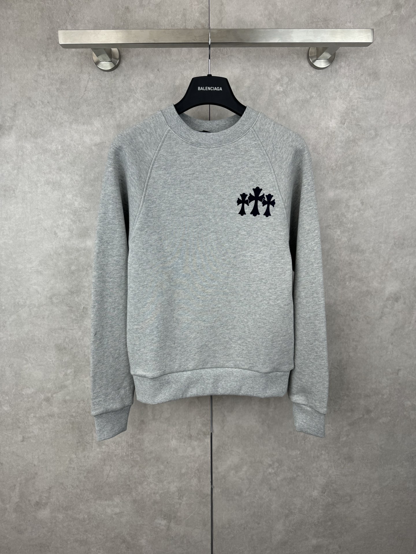 Chrome Hearts Women's Gray Crewneck Sweatshirt with Cross Logo Embroidery
