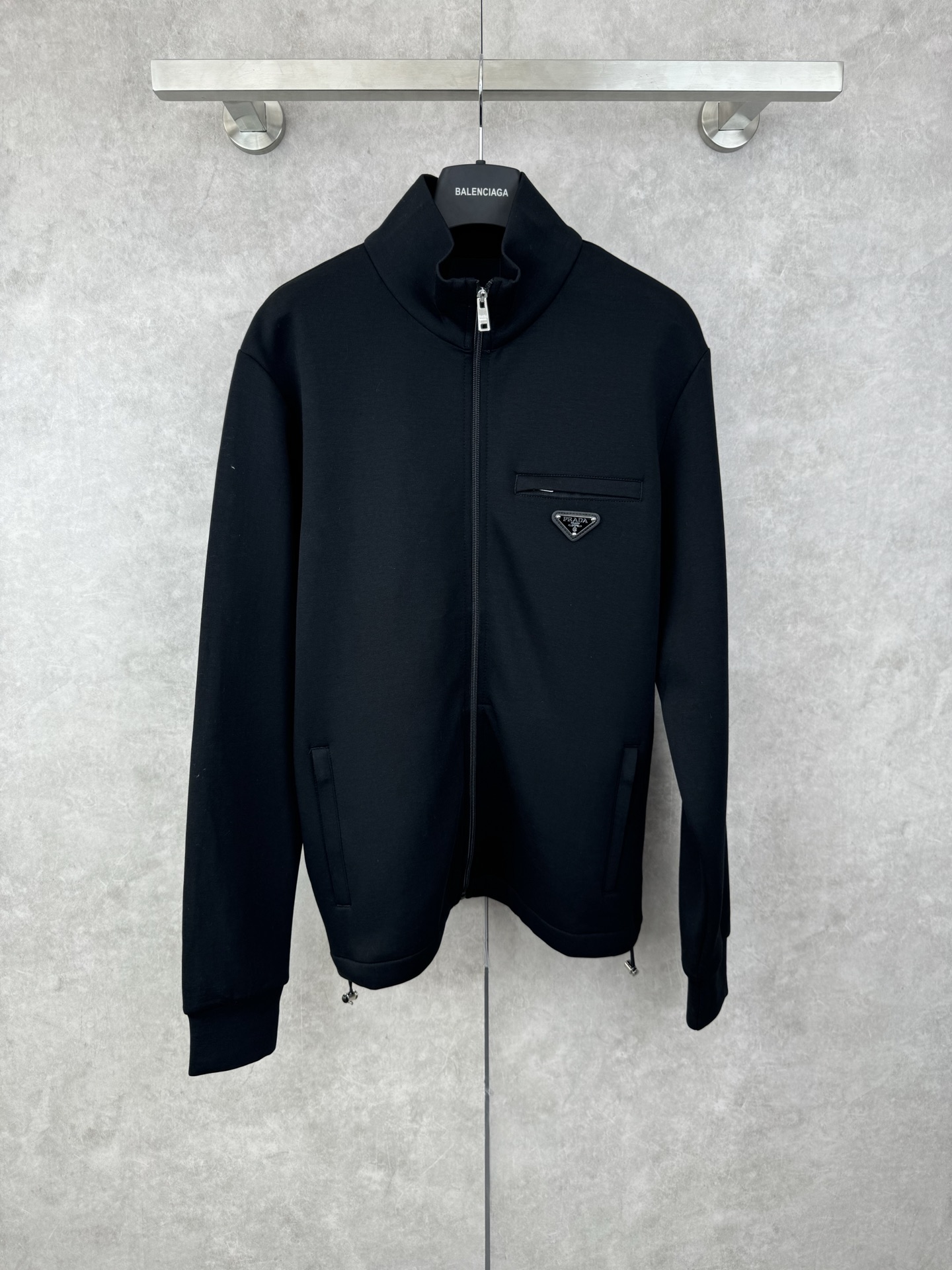 Prada 25SS Black Zip-Up Jacket with Triangle Logo - Stylish & Comfortable