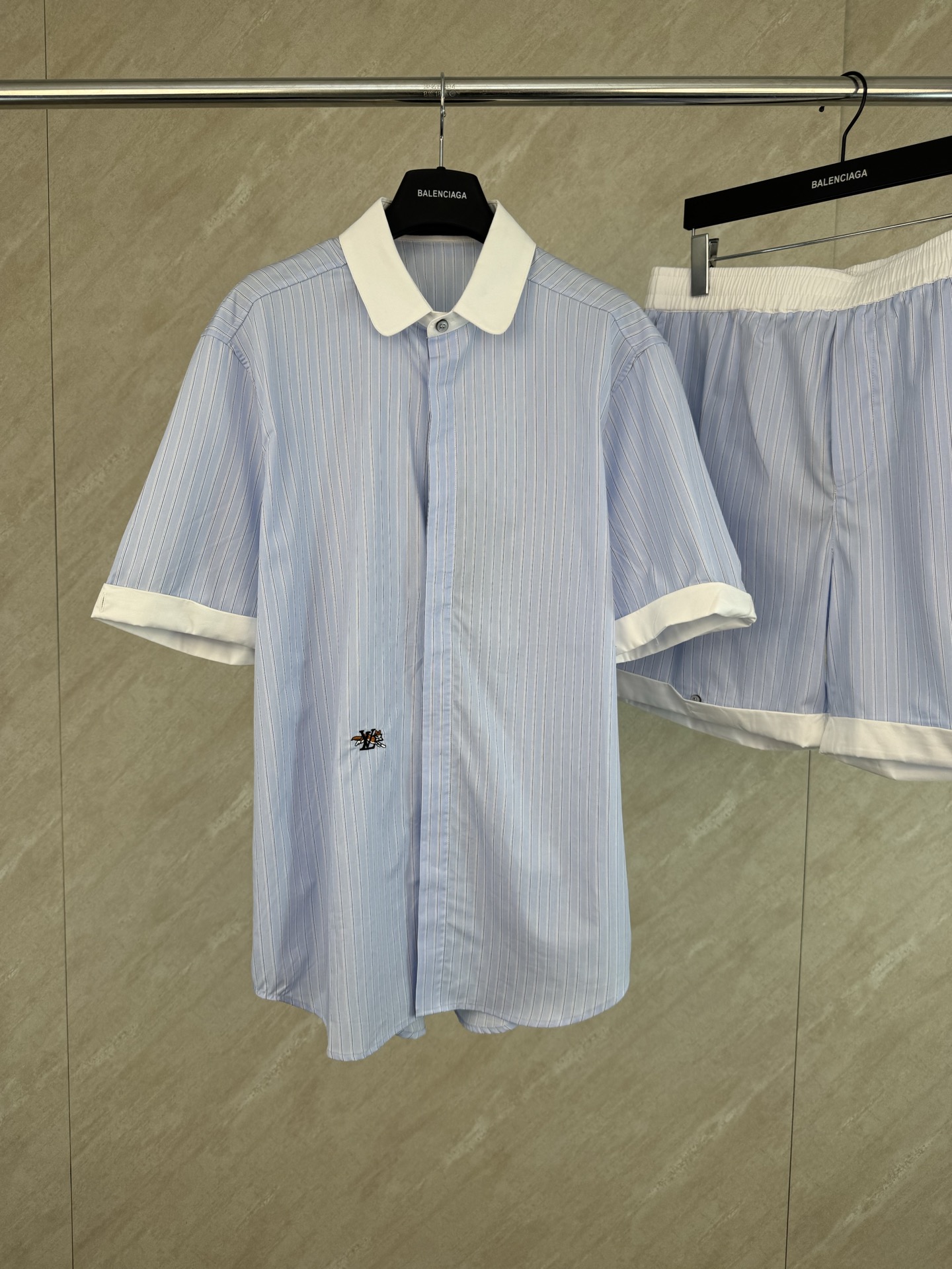 P185 1v camisa manga corta logo bordado zorro pequeño cuello cuadrado rayas talla s m l xl