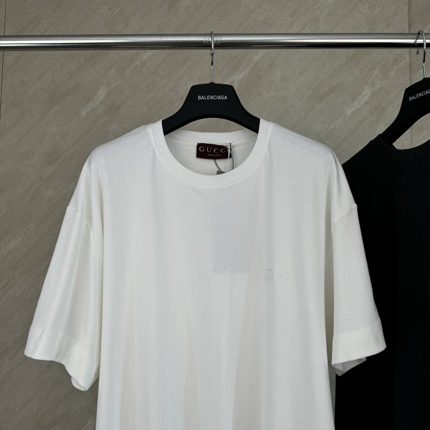 Gucci GUCCI 古奇 26SS圆领双G互扣刺绣针织棉短袖T恤