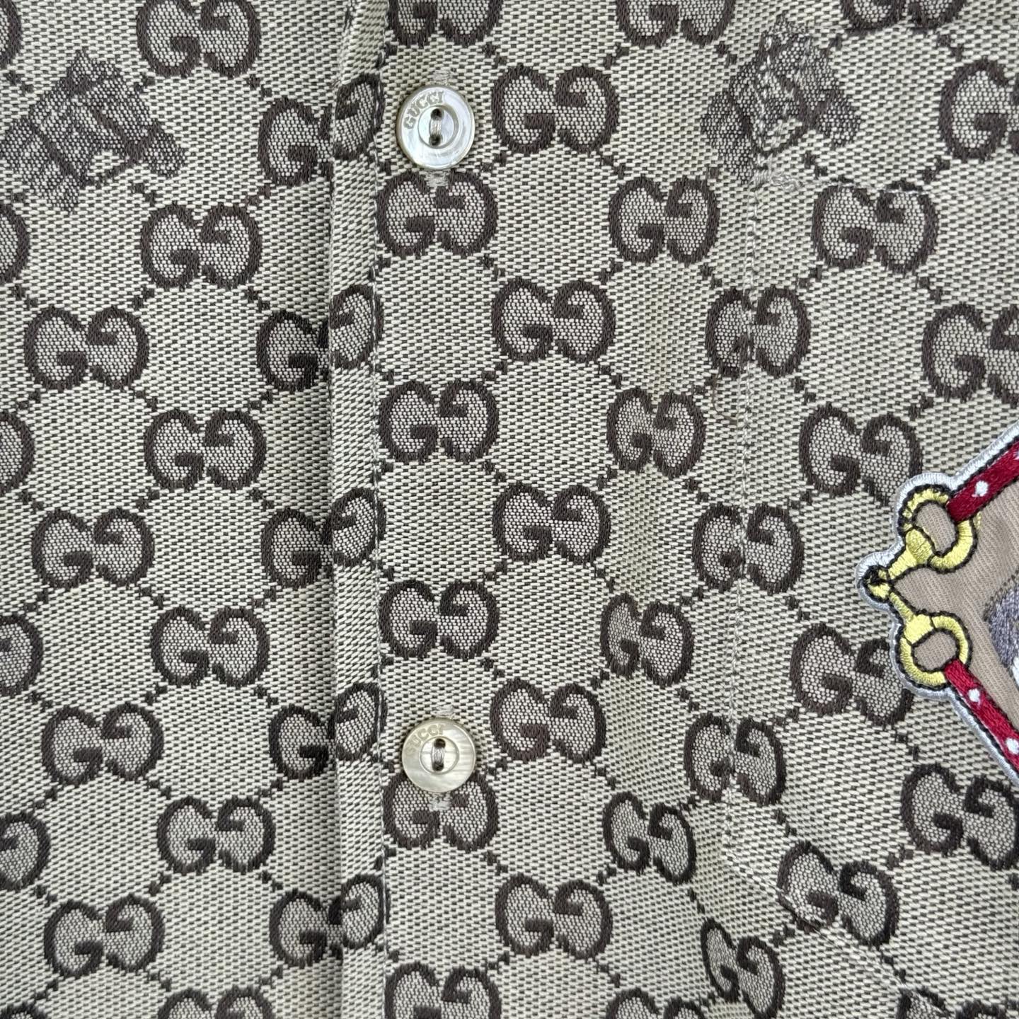 Gucci Gucci 古奇 亚麻混纺马年刺绣短袖衬衫