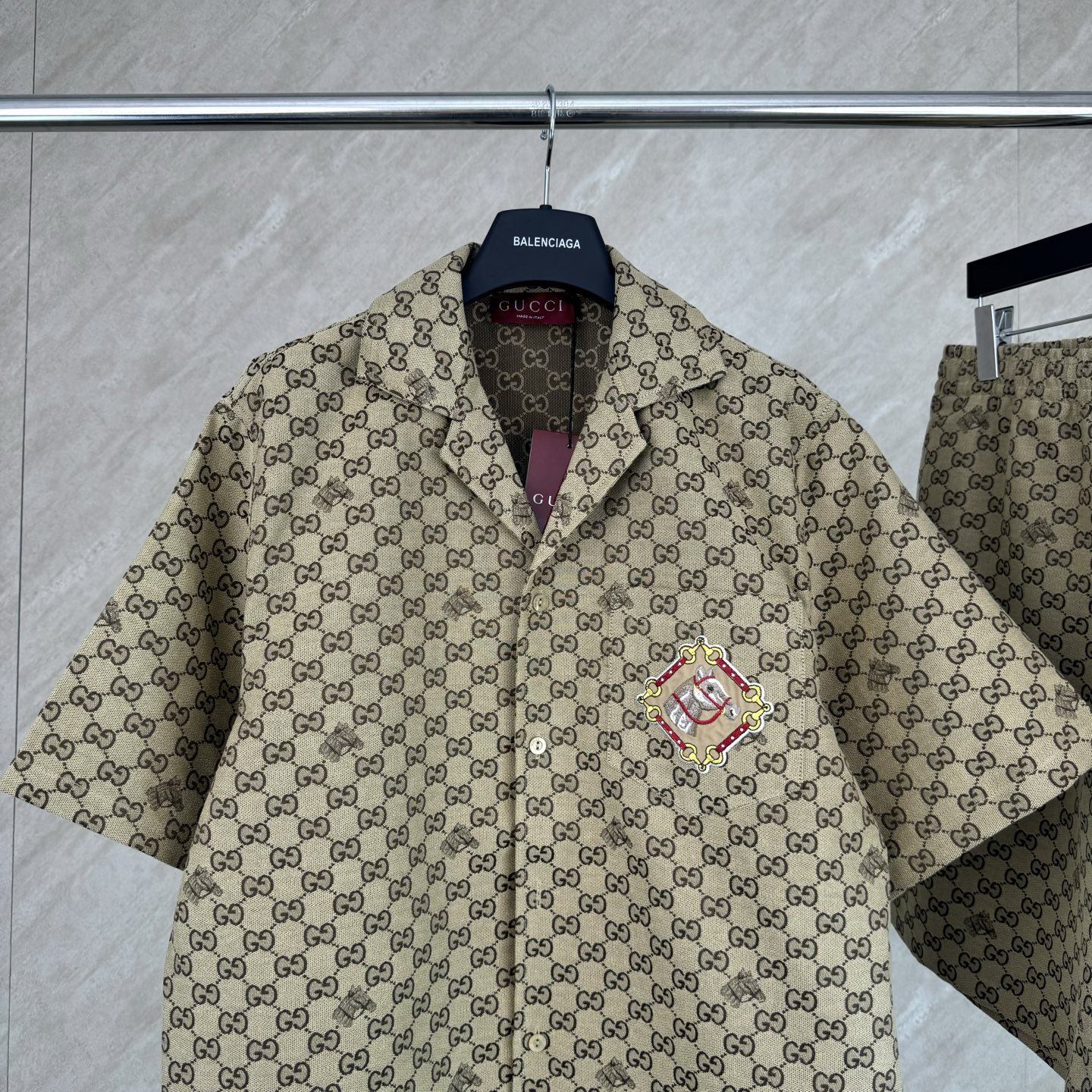 Gucci Gucci 古奇 亚麻混纺马年刺绣短袖衬衫