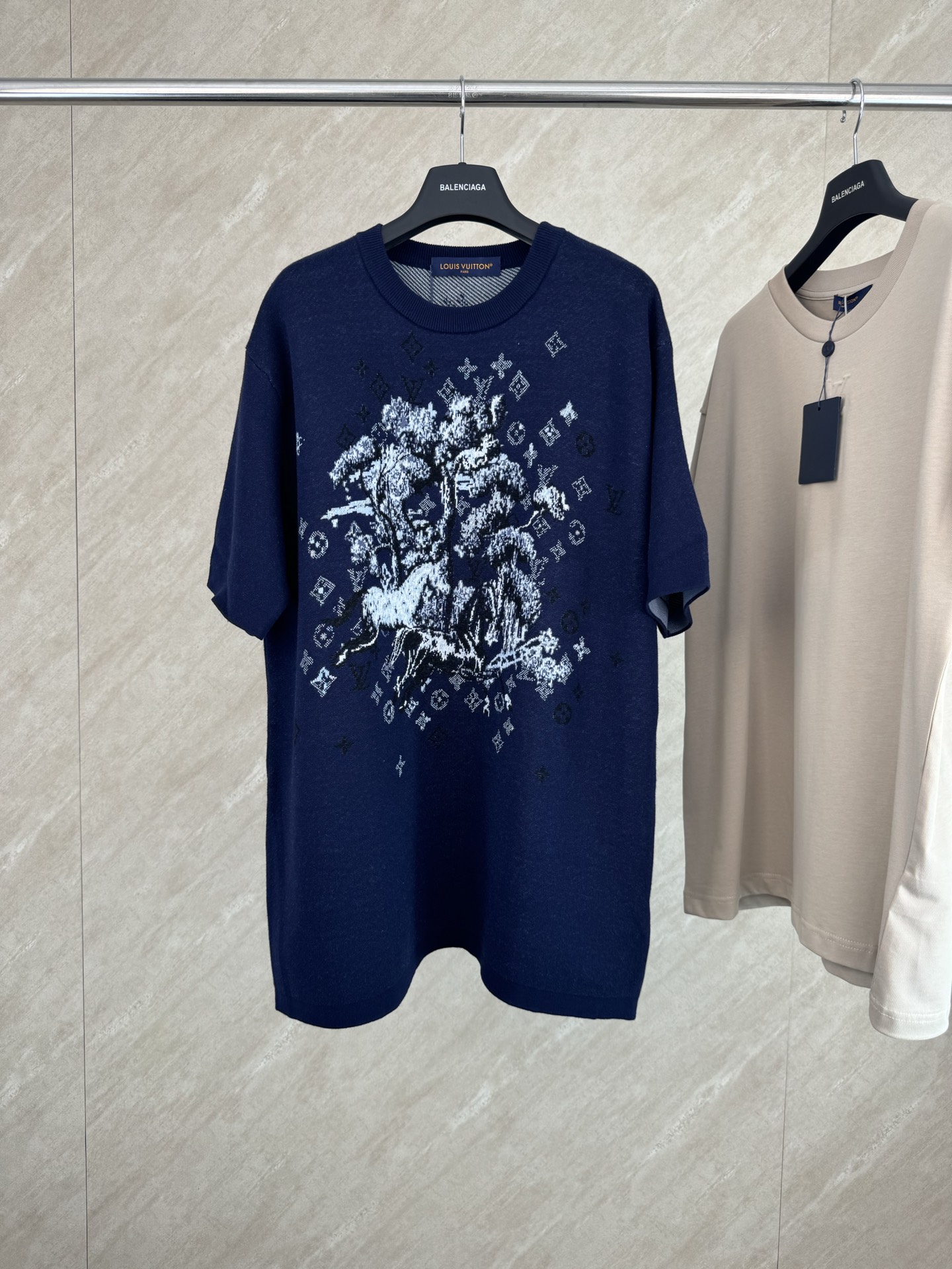 P215 1v 26SS Camiseta de manga corta de cuello redondo con patrón de jacquard de lana, talla s m l xl