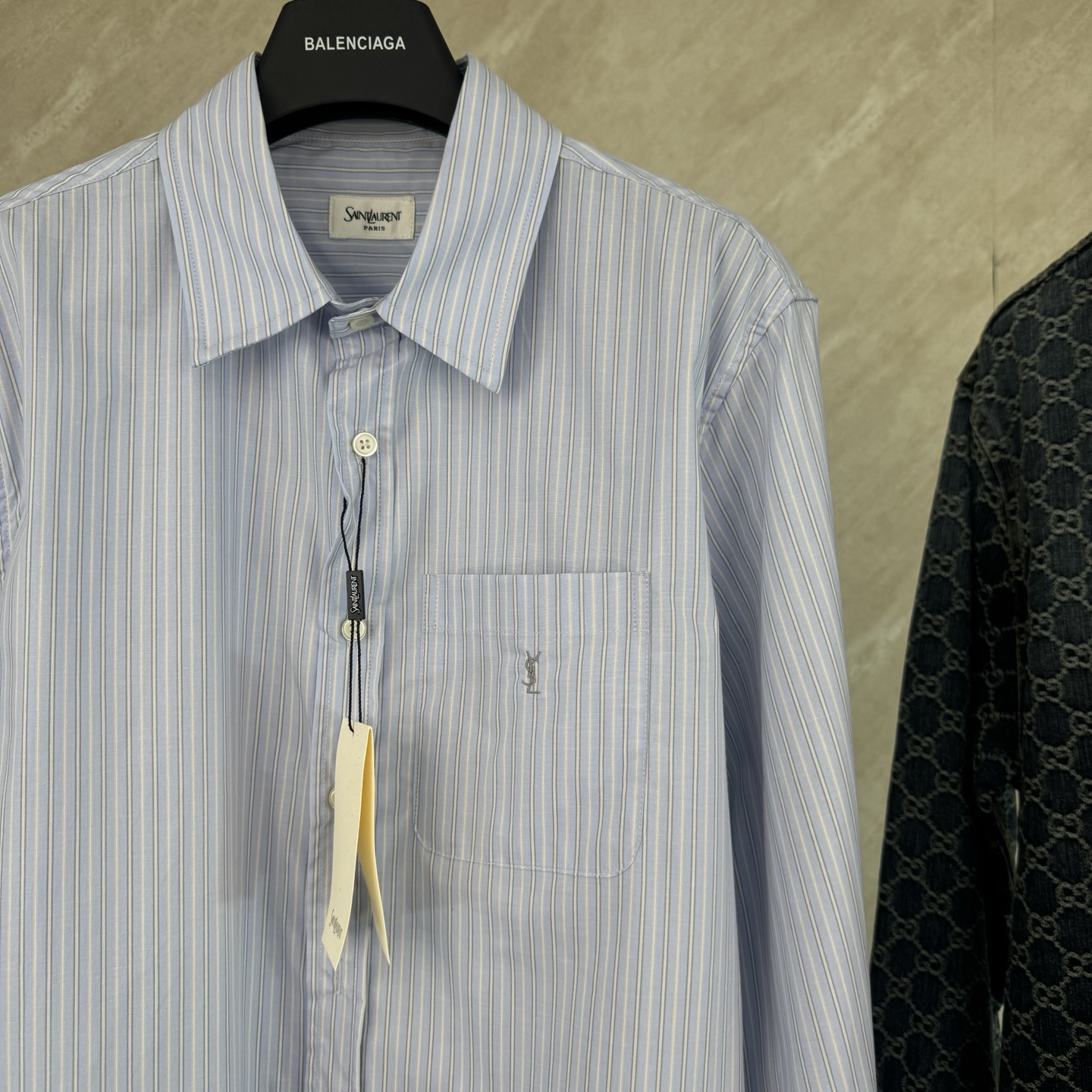 Saint Laurent Saint Laurent 圣罗兰 YSL字母标识刺绣条纹长袖衬衫