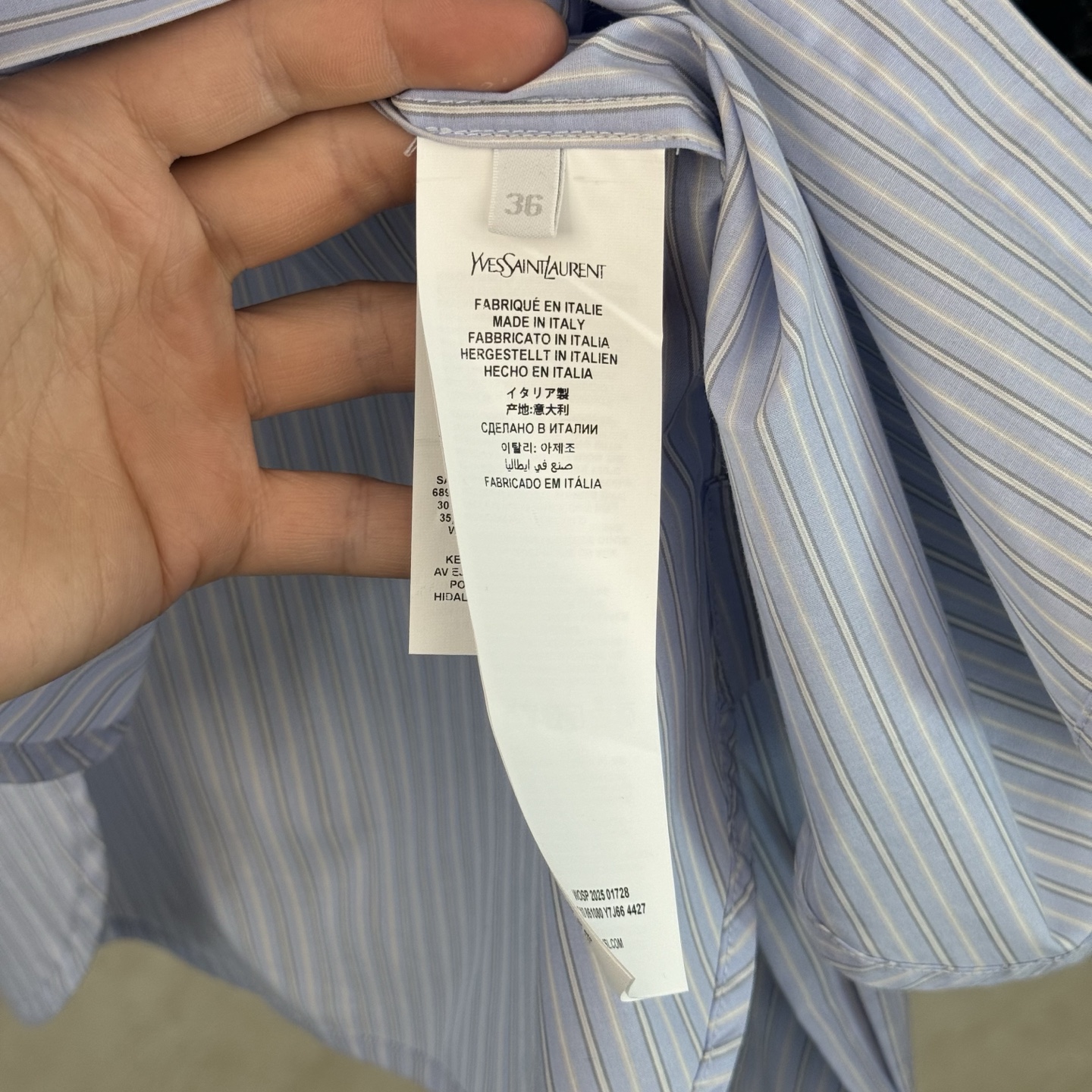 Saint Laurent Saint Laurent 圣罗兰 YSL字母标识刺绣条纹长袖衬衫