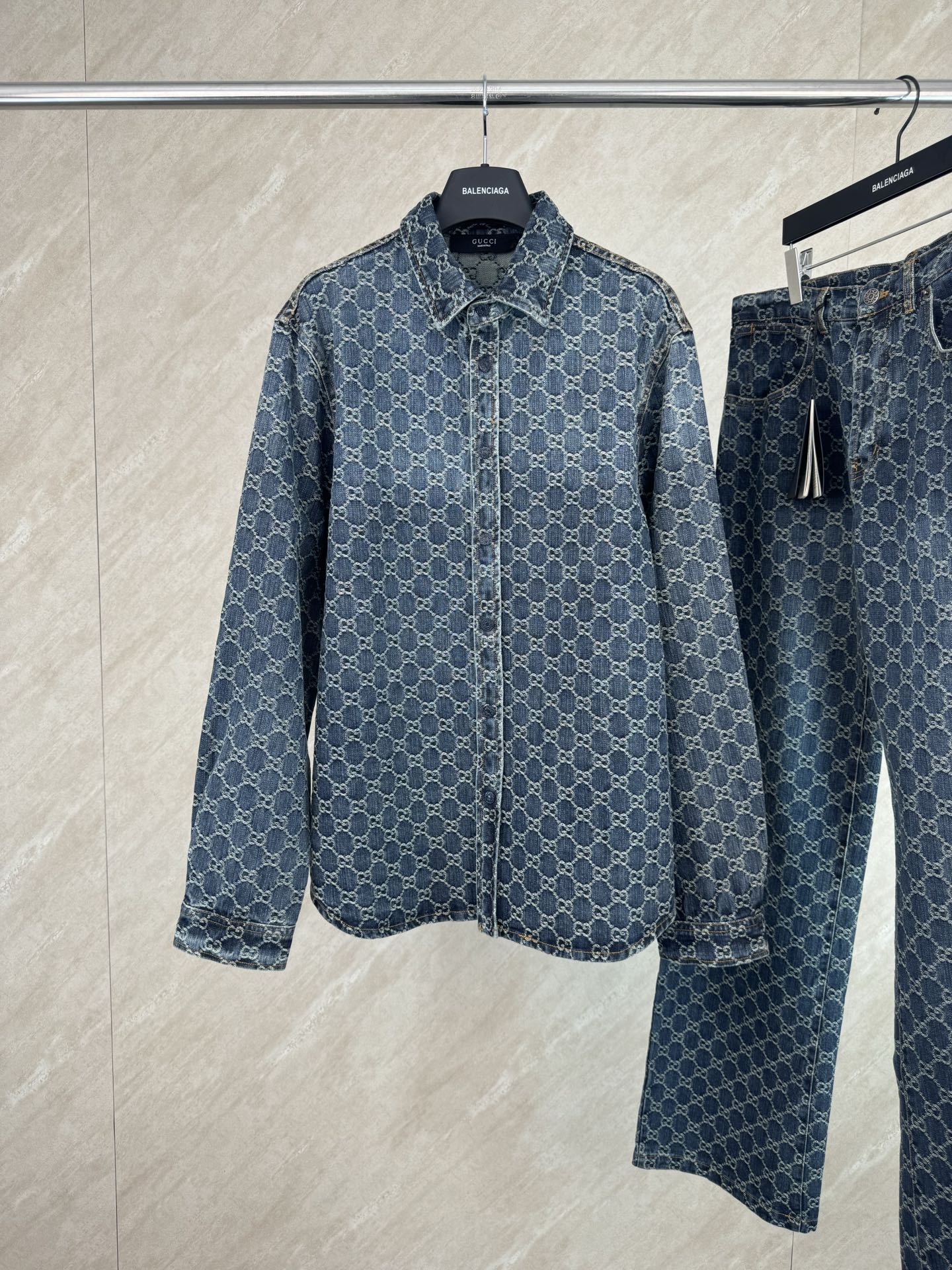 Gucci Gucci 古奇 GG monogram满印提花牛仔套装长袖衬衫