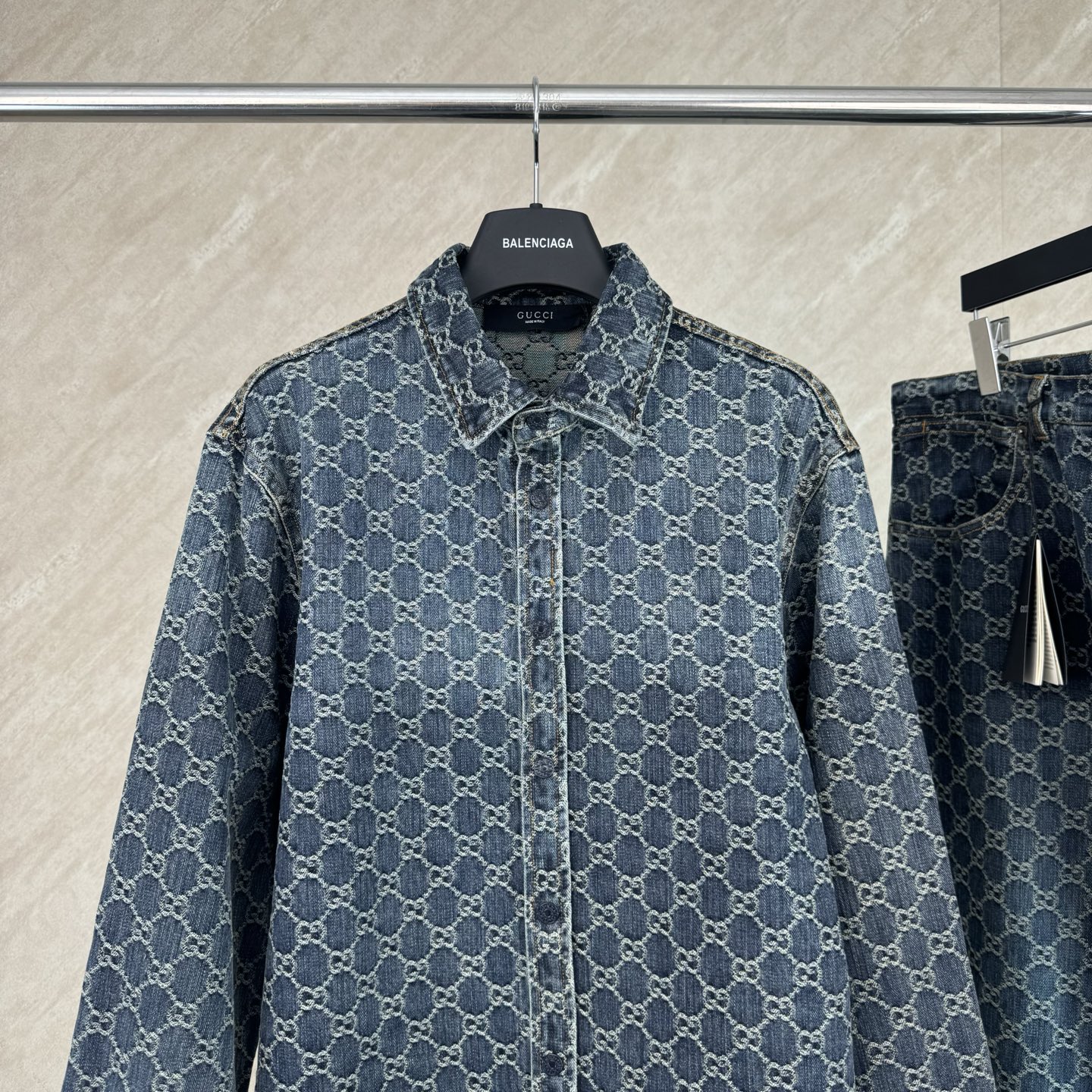 Gucci Gucci 古奇 GG monogram满印提花牛仔套装长袖衬衫