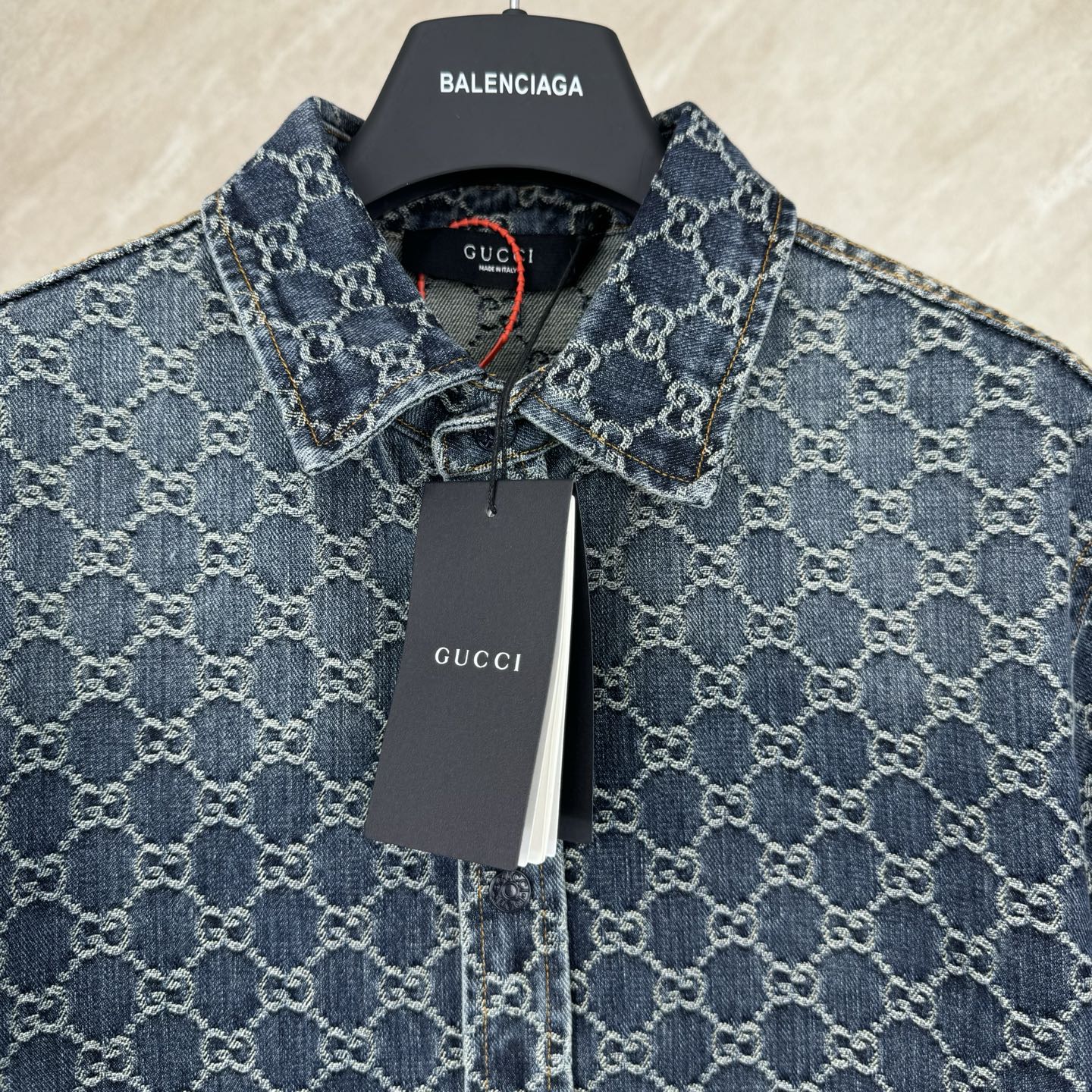 Gucci Gucci 古奇 GG monogram满印提花牛仔套装短袖衬衫