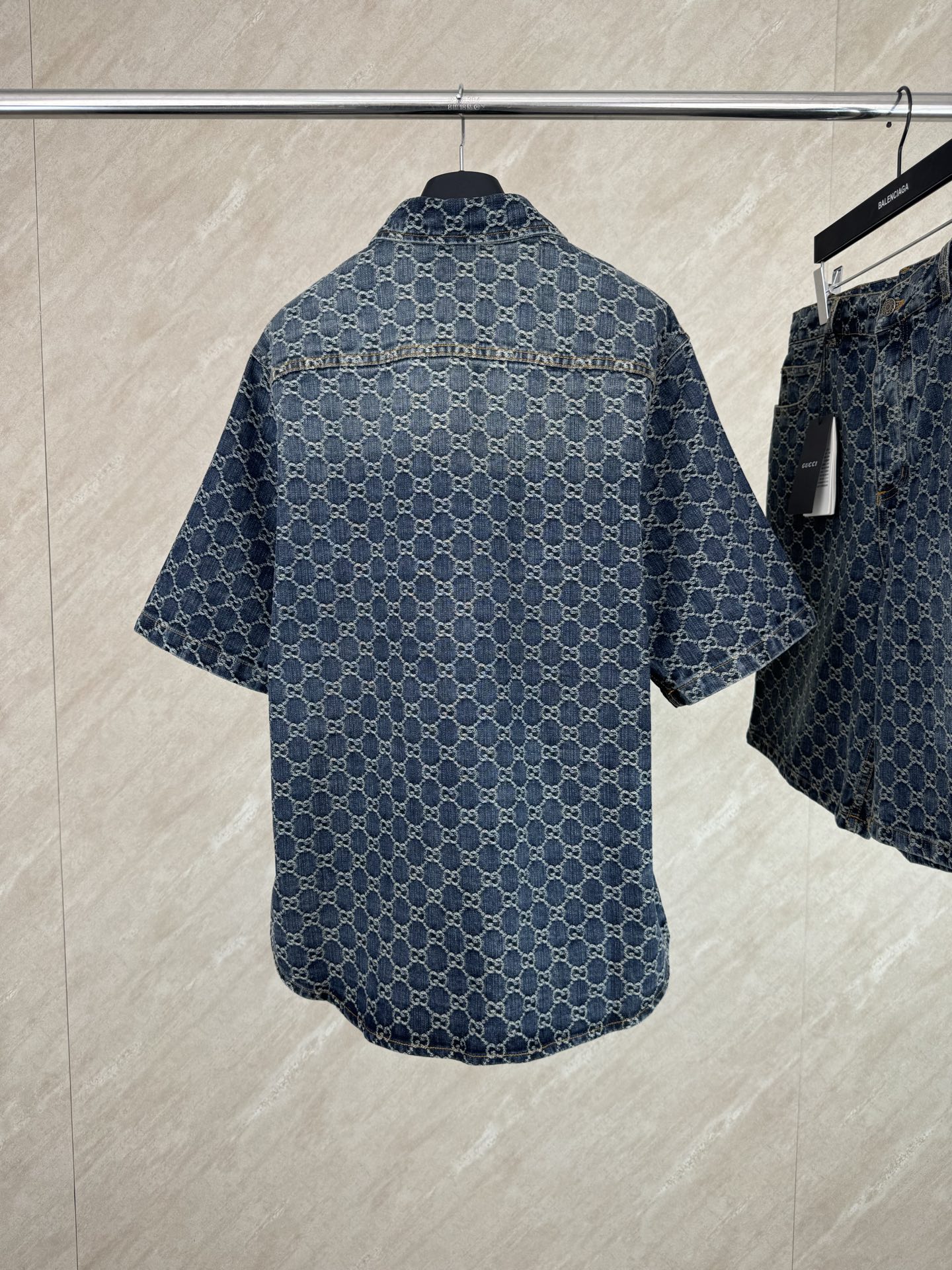 Gucci Gucci 古奇 GG monogram满印提花牛仔套装短袖衬衫
