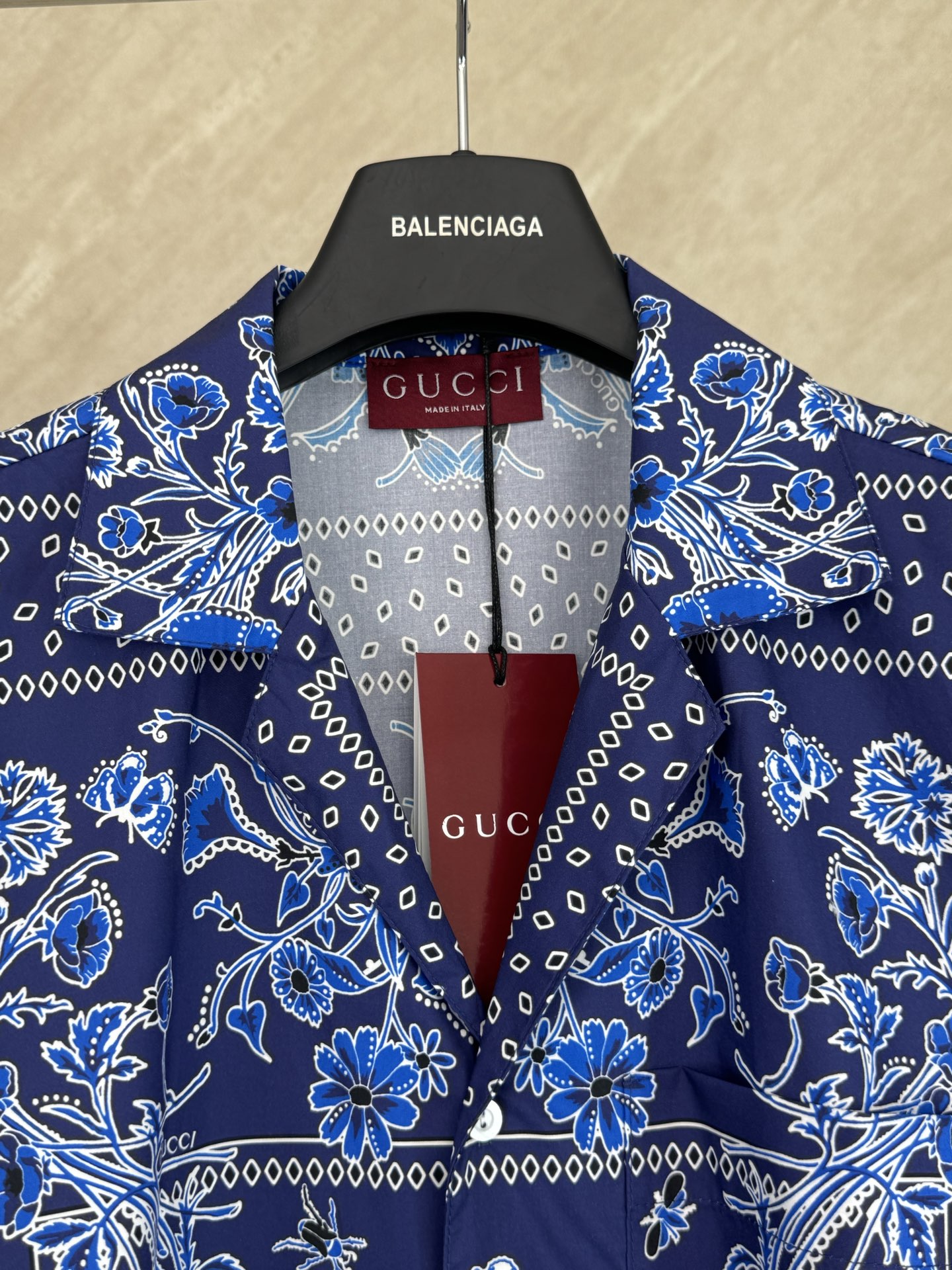 Gucci Gucci 古奇 蓝调佩斯利古巴领腰果花卉满印套装短袖衬衫