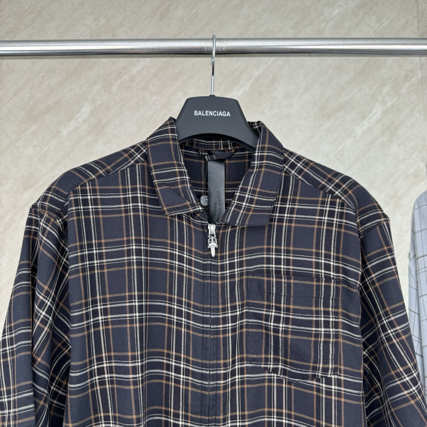 Chrome Hearts Chrome Herat 克罗心 格纹棉宝剑拉链短袖衬衫