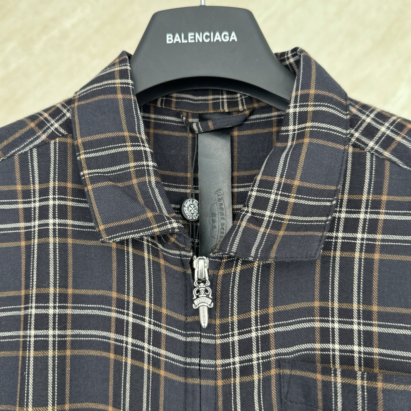 Chrome Hearts Chrome Herat 克罗心 格纹棉宝剑拉链短袖衬衫