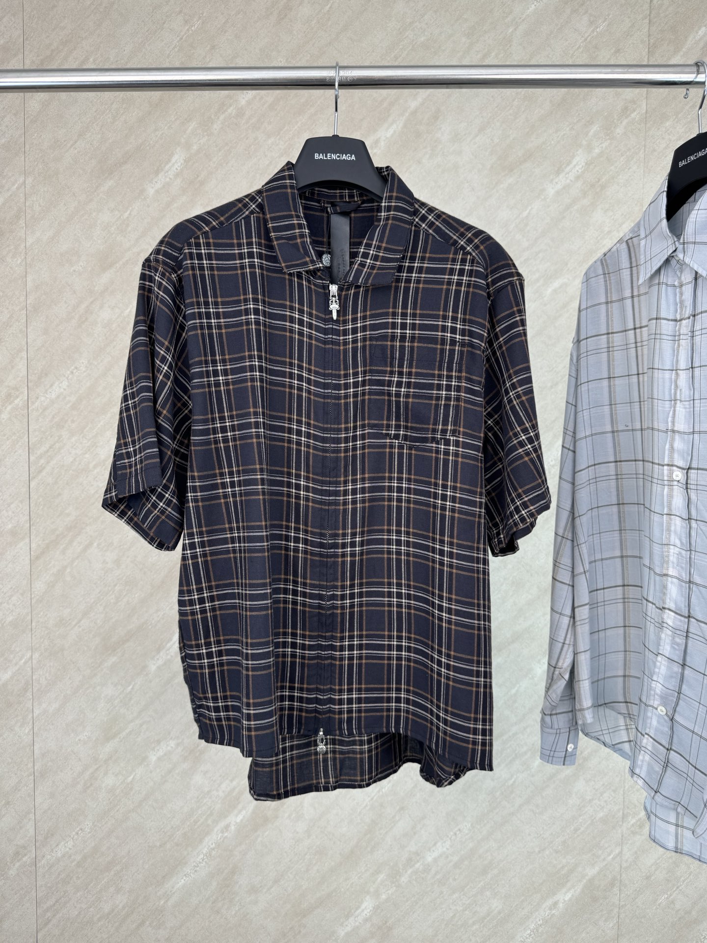 Chrome Hearts Chrome Herat 克罗心 格纹棉宝剑拉链短袖衬衫