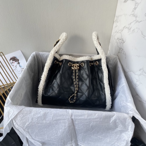Chanel 25c Shearling Trim Leather Bucket Bag, AS5293, Black 1 Chanel 25c Shearling Trim Leather Bucket Bag, AS5293, Black