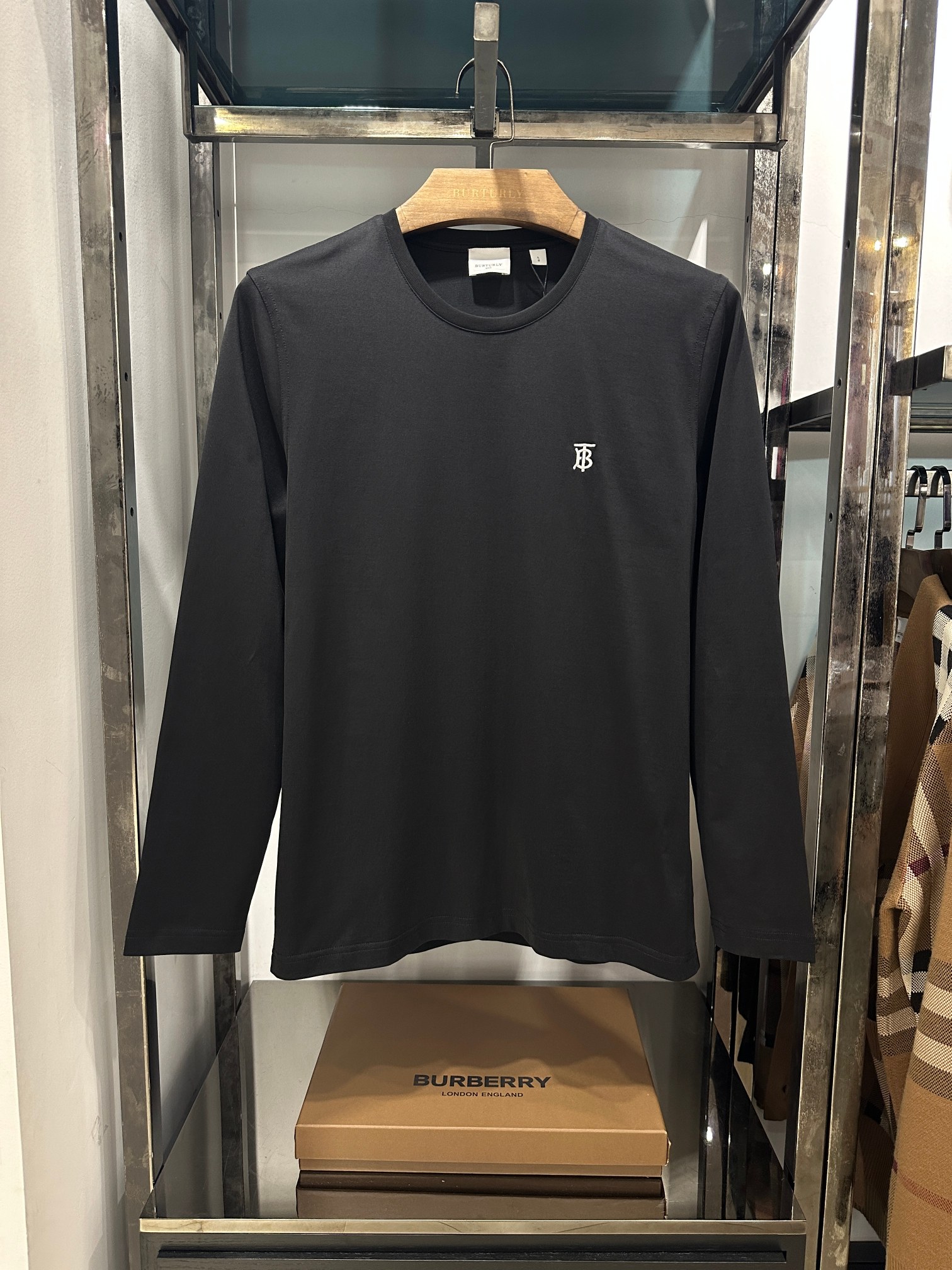 Burberry Clothing T-Shirt Black Embroidery Men Cotton Fall Collection Long Sleeve