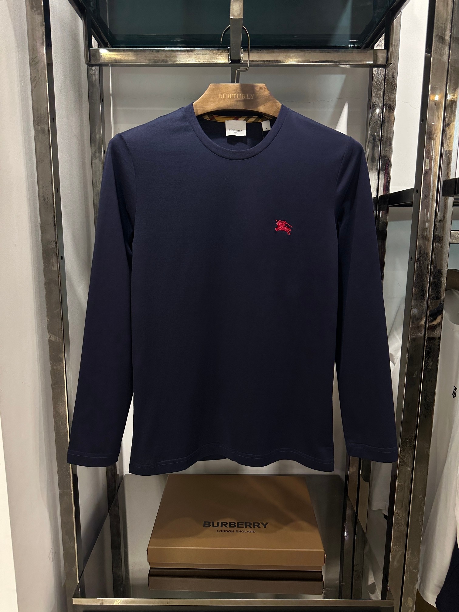 Burberry Clothing T-Shirt Blue Embroidery Men Cotton Fall Collection Long Sleeve