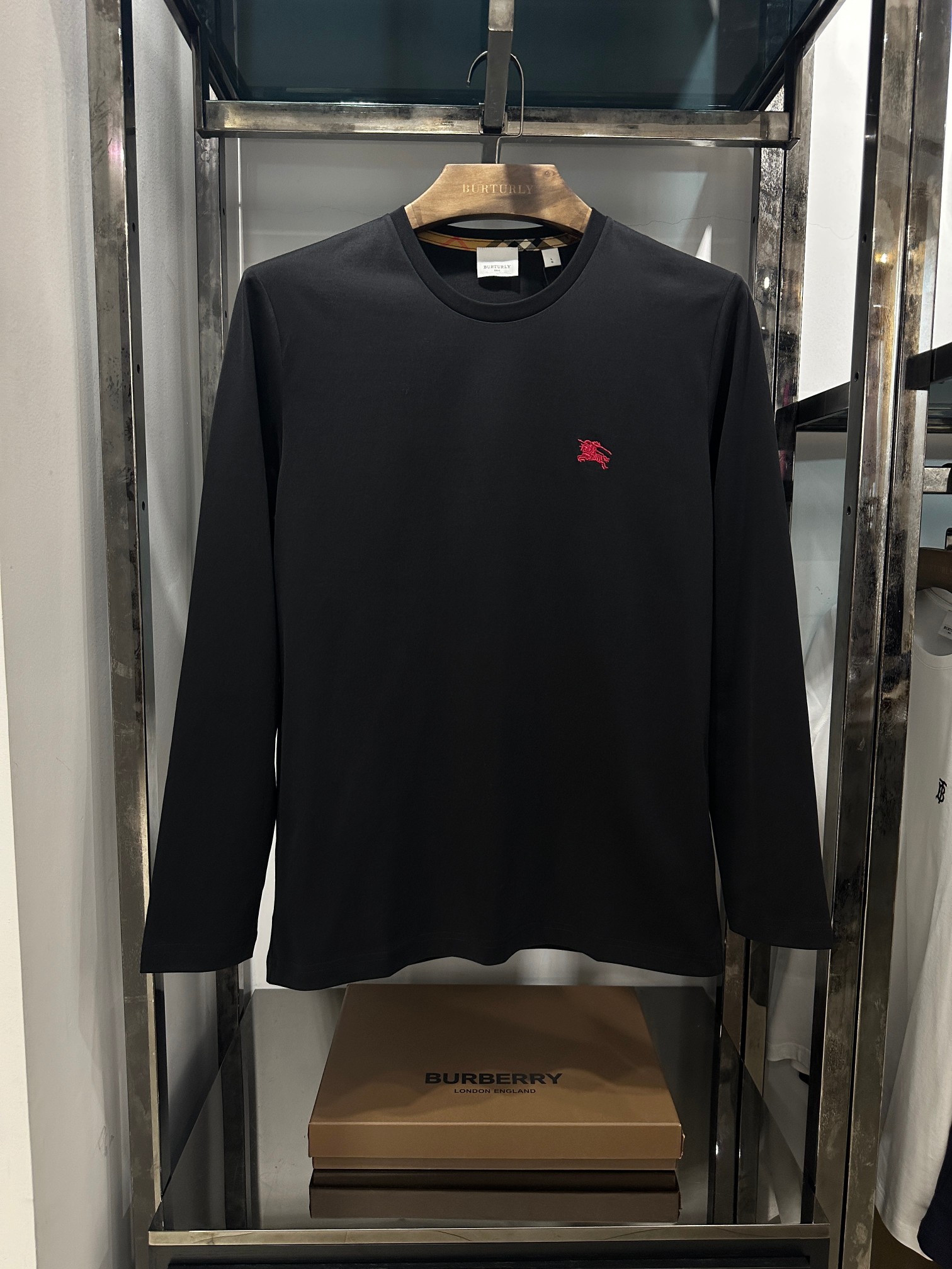 Same as Original
 Burberry Clothing T-Shirt Highest Product Quality
 Black Embroidery Men Cotton Fall Collection Long Sleeve