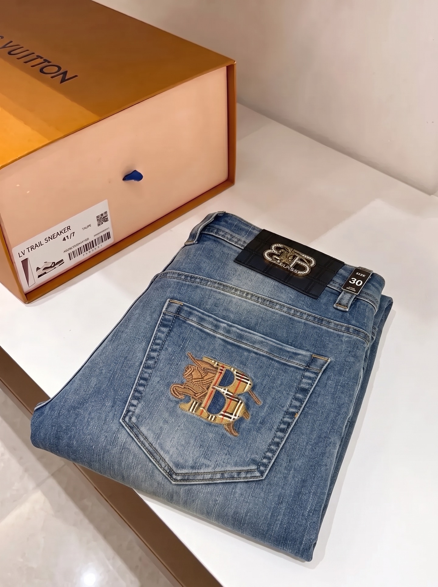 Burberry Blue Check Logo Jeans