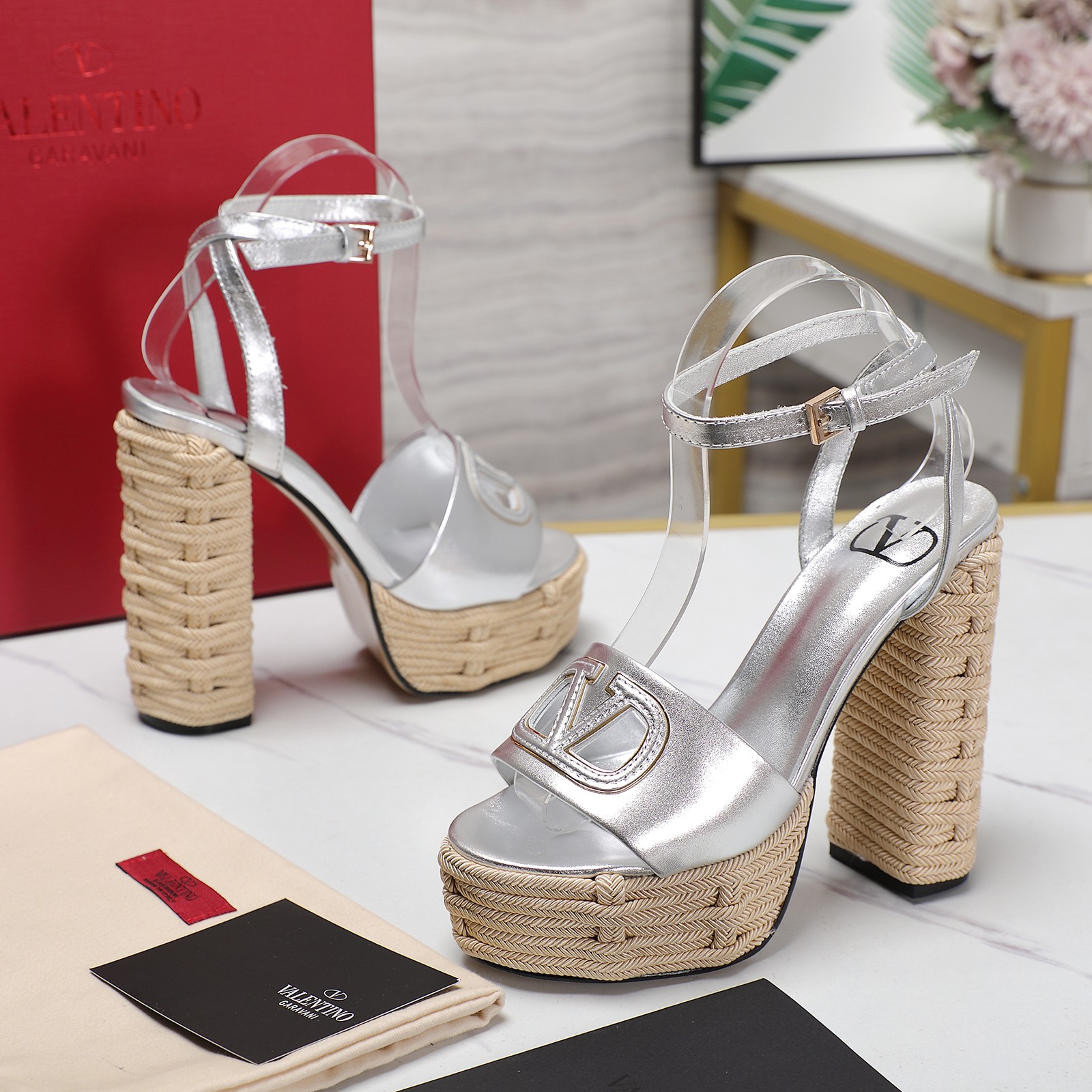 Valentino Garavani Raffia Platform Sandals High Heel Ankle Strap Silver 5 a1719667286826 2255