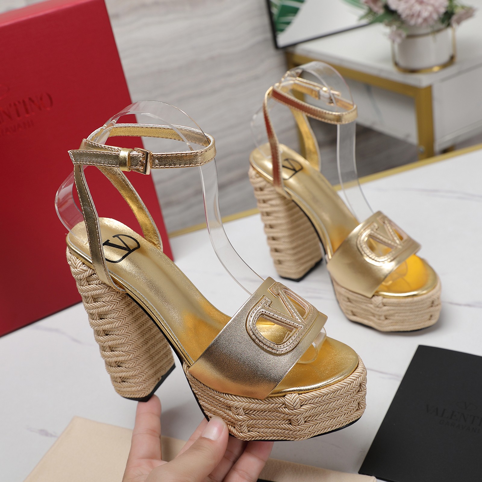 Valentino Platform Sandals with Braided Rope Detailing and Leather Sole 1 Valentino Platform Sandals with Braided Rope Detailing and Leather Sole