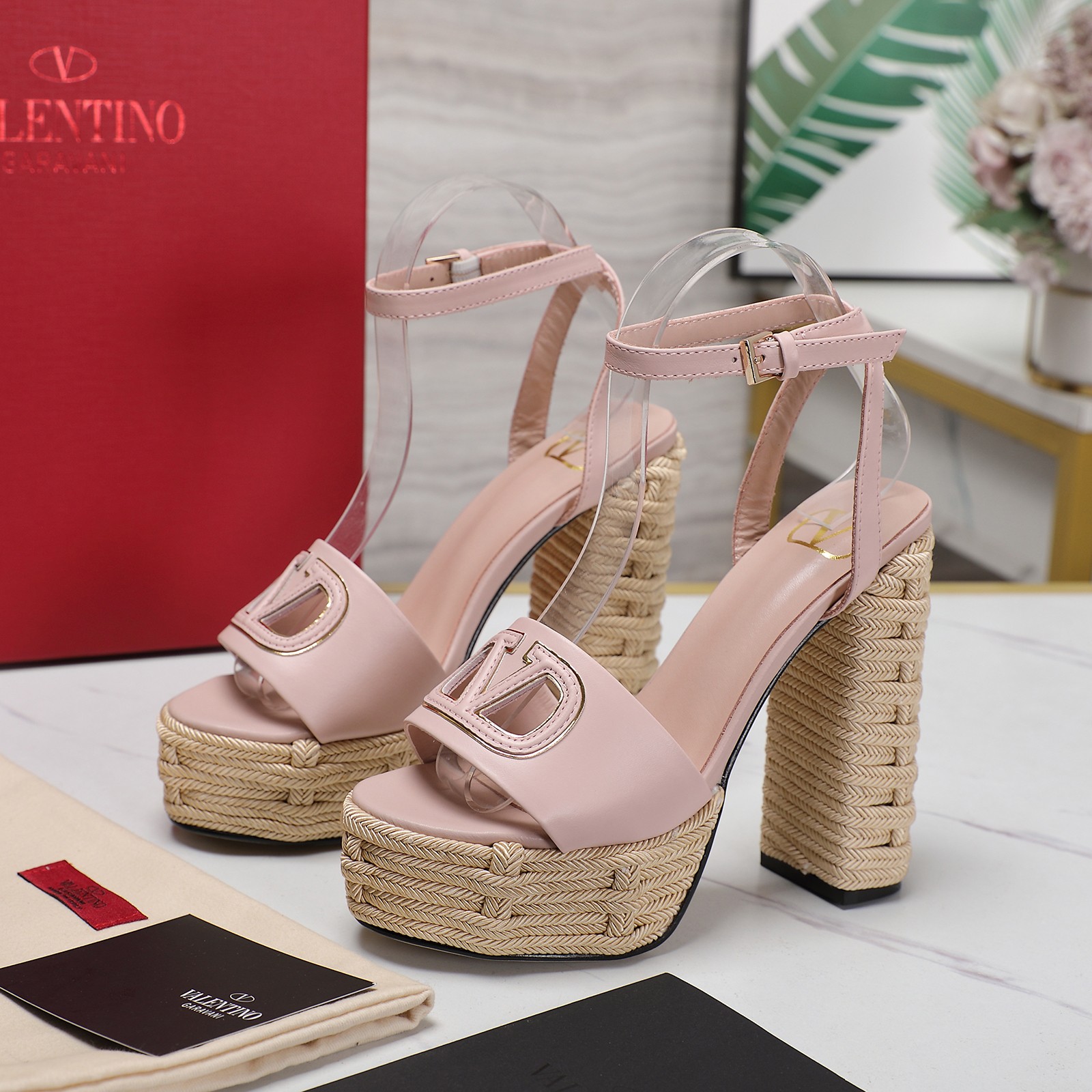 Valentino Platform Sandals - Braided Detailing, Ankle Strap, and Leather Sole 4 a1719667518229 0746
