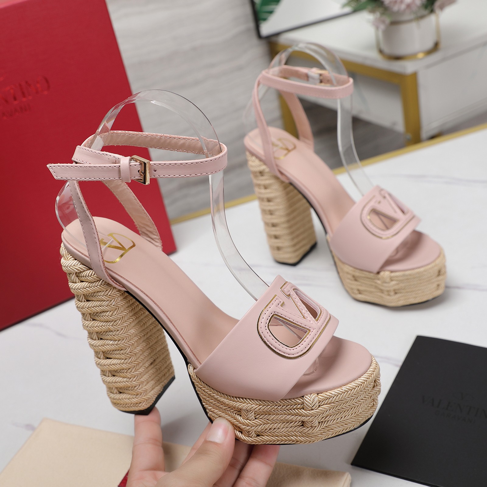 Valentino Platform Sandals - Braided Detailing, Ankle Strap, and Leather Sole 1 Valentino Platform Sandals - Braided Detailing, Ankle Strap, and Leather Sole