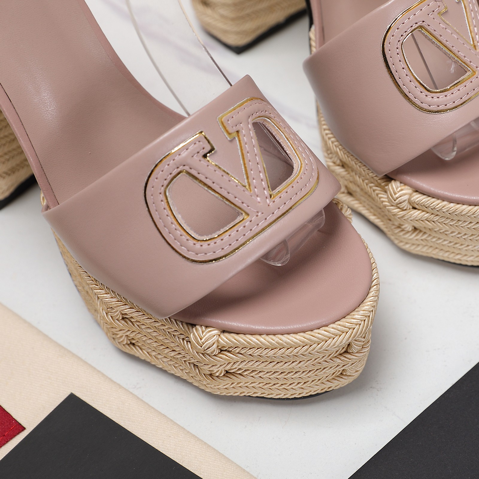 Valentino Women's Platform Heeled Sandals Leather Braided Ankle Strap Pink 7 a1719667792914 8646