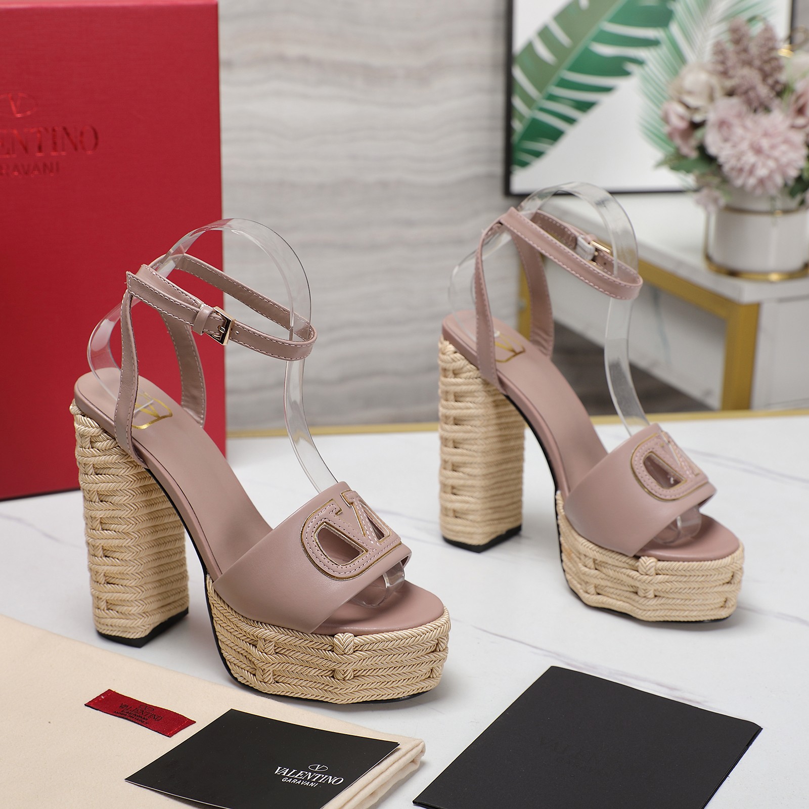 Valentino Women's Platform Heeled Sandals Leather Braided Ankle Strap Pink 4 a1719667793662 2385