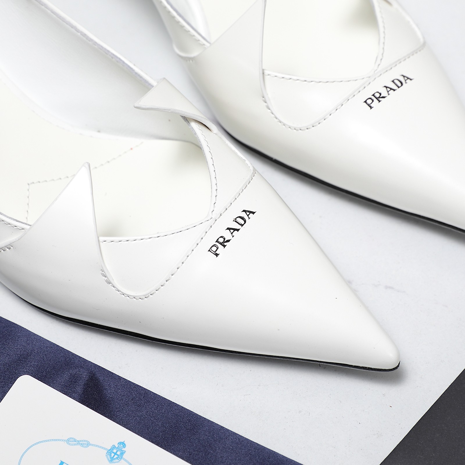 Prada Women's White Leather Pointed Toe Kitten Heel Pumps 10 a1740223523094 0215