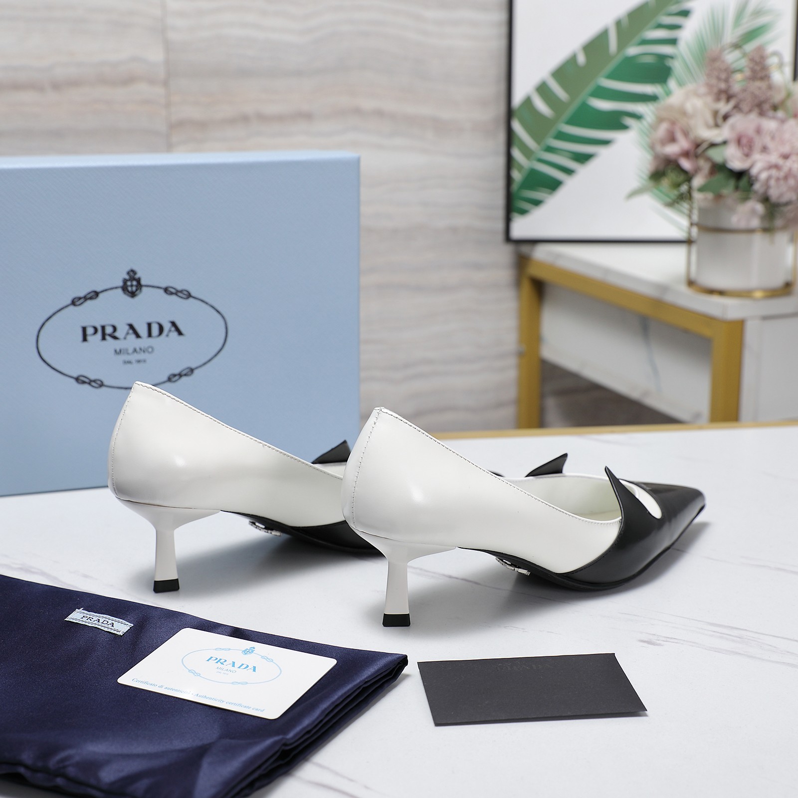 Prada Women's Two-Tone Leather Pointed Toe Kitten Heel Pumps 6 a1740223592516 2212