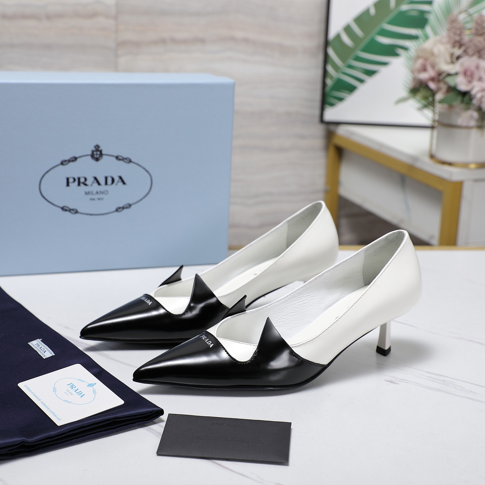 Prada Women's Two-Tone Leather Pointed Toe Kitten Heel Pumps 4 a1740223592736 5085