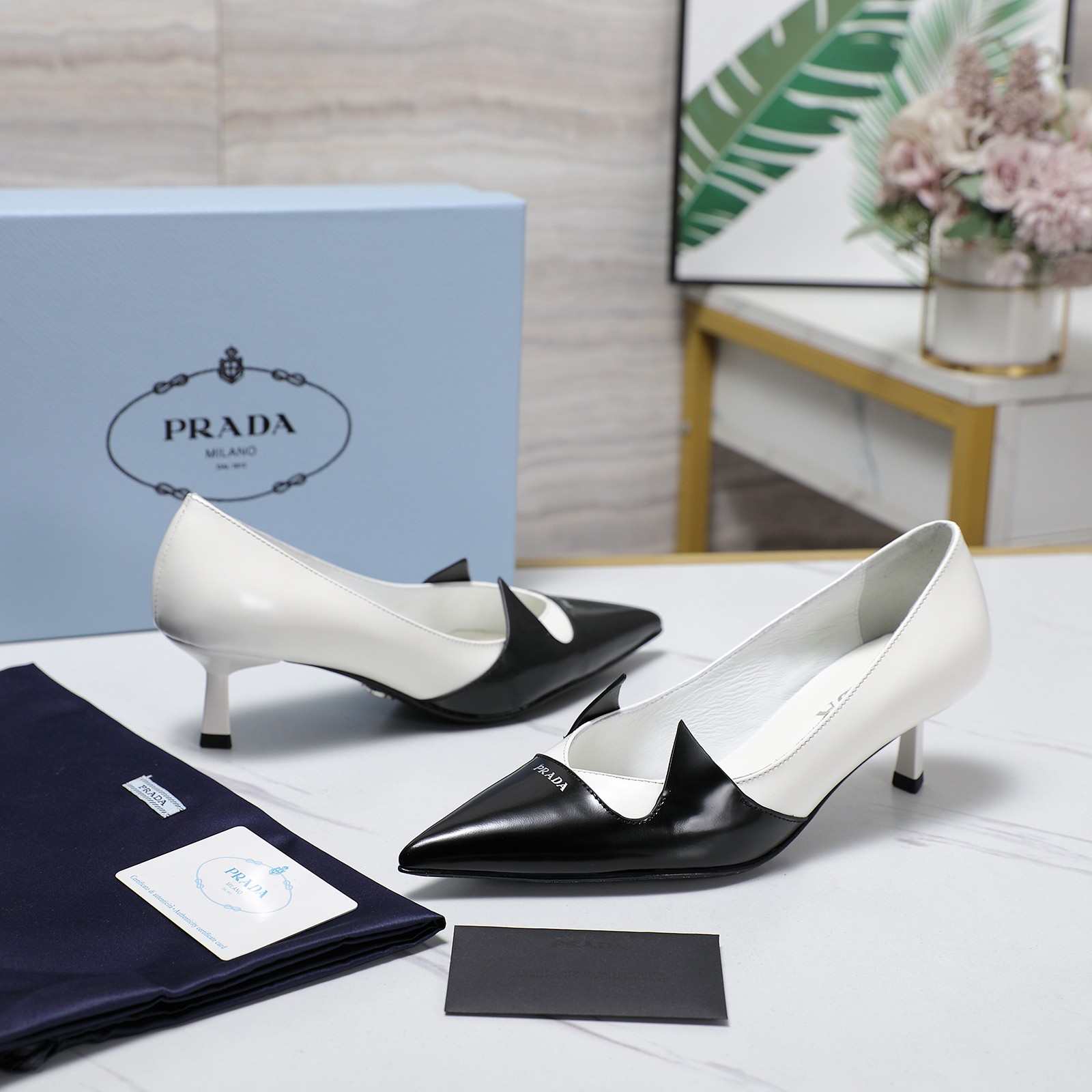 Prada Women's Two-Tone Leather Pointed Toe Kitten Heel Pumps 5 a1740223592745 8246