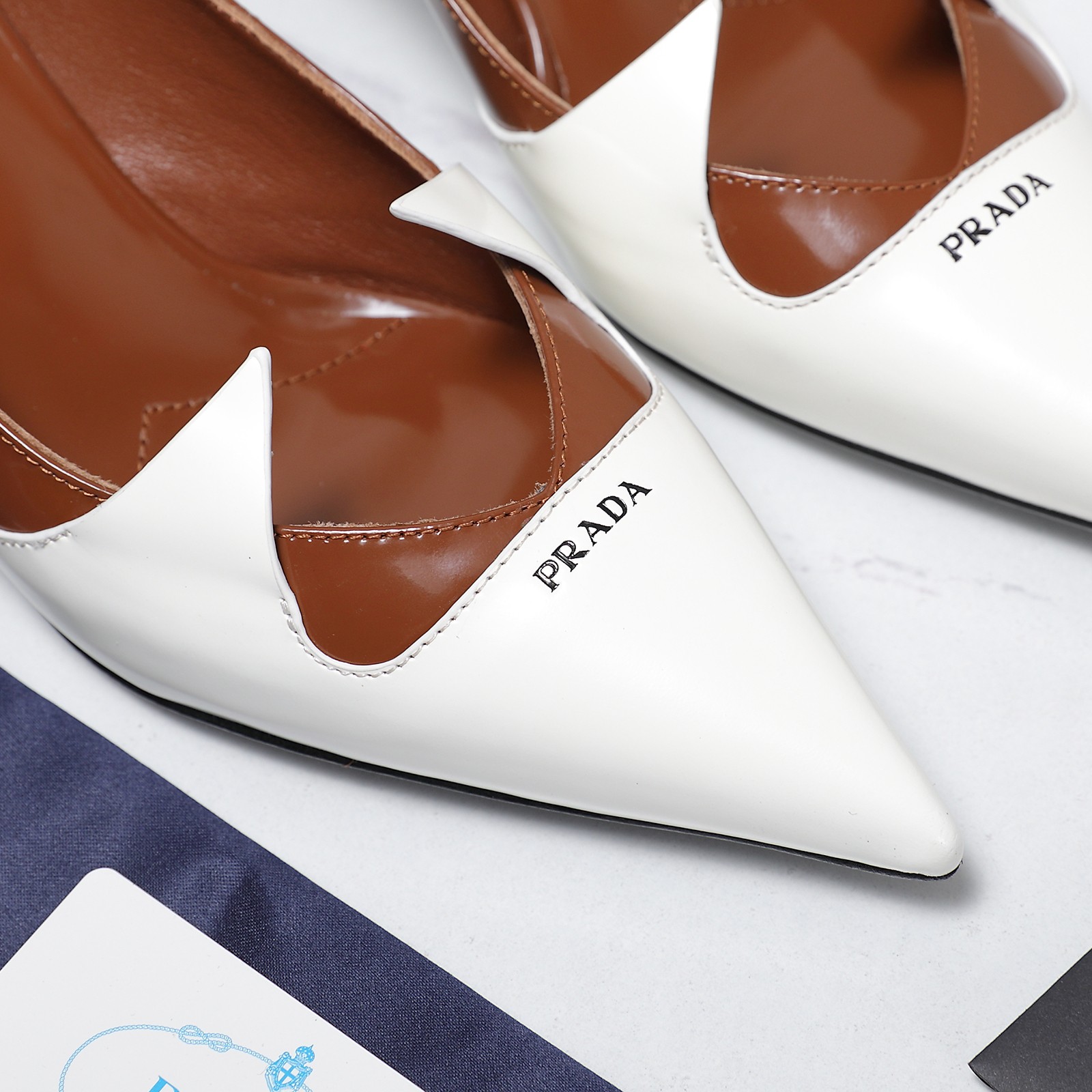 Prada Women's Two-Tone Leather Kitten Heel Pumps, Pointed-Toe Dress Shoes 5 a1740223695316 6718