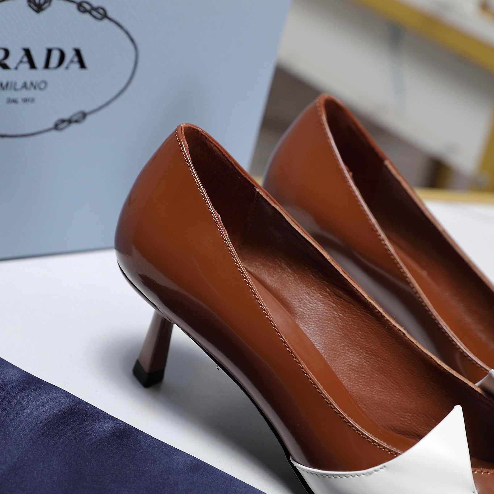 Prada Women's Two-Tone Leather Kitten Heel Pumps, Pointed-Toe Dress Shoes 6 a1740223695353 8115