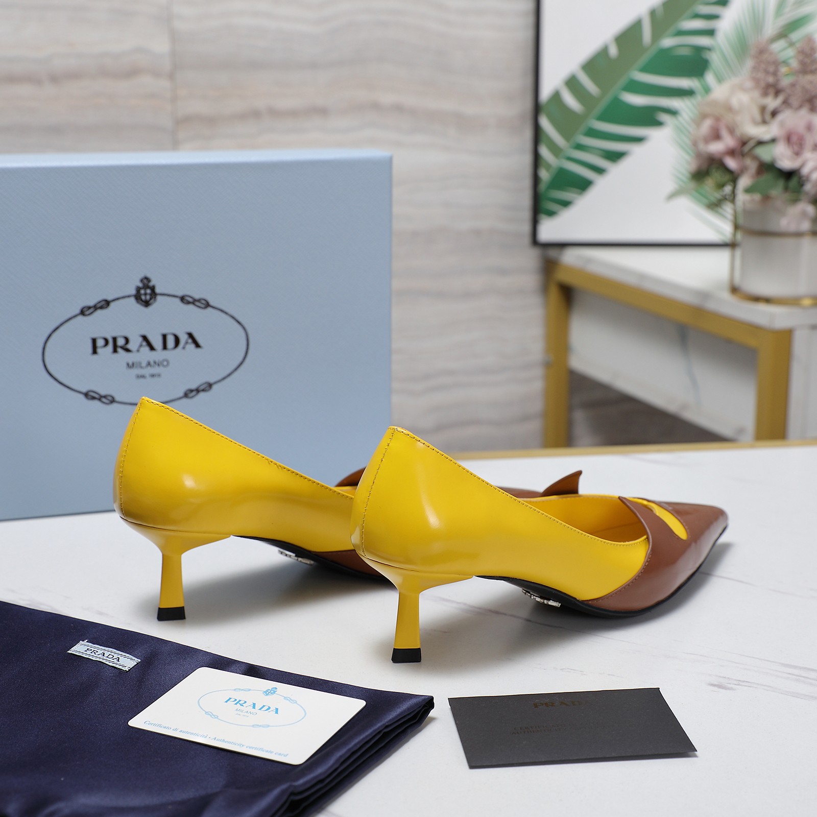 Prada Women's Pointed Toe Silk and Leather Kitten Heel Pumps 6 a1740223734972 7710