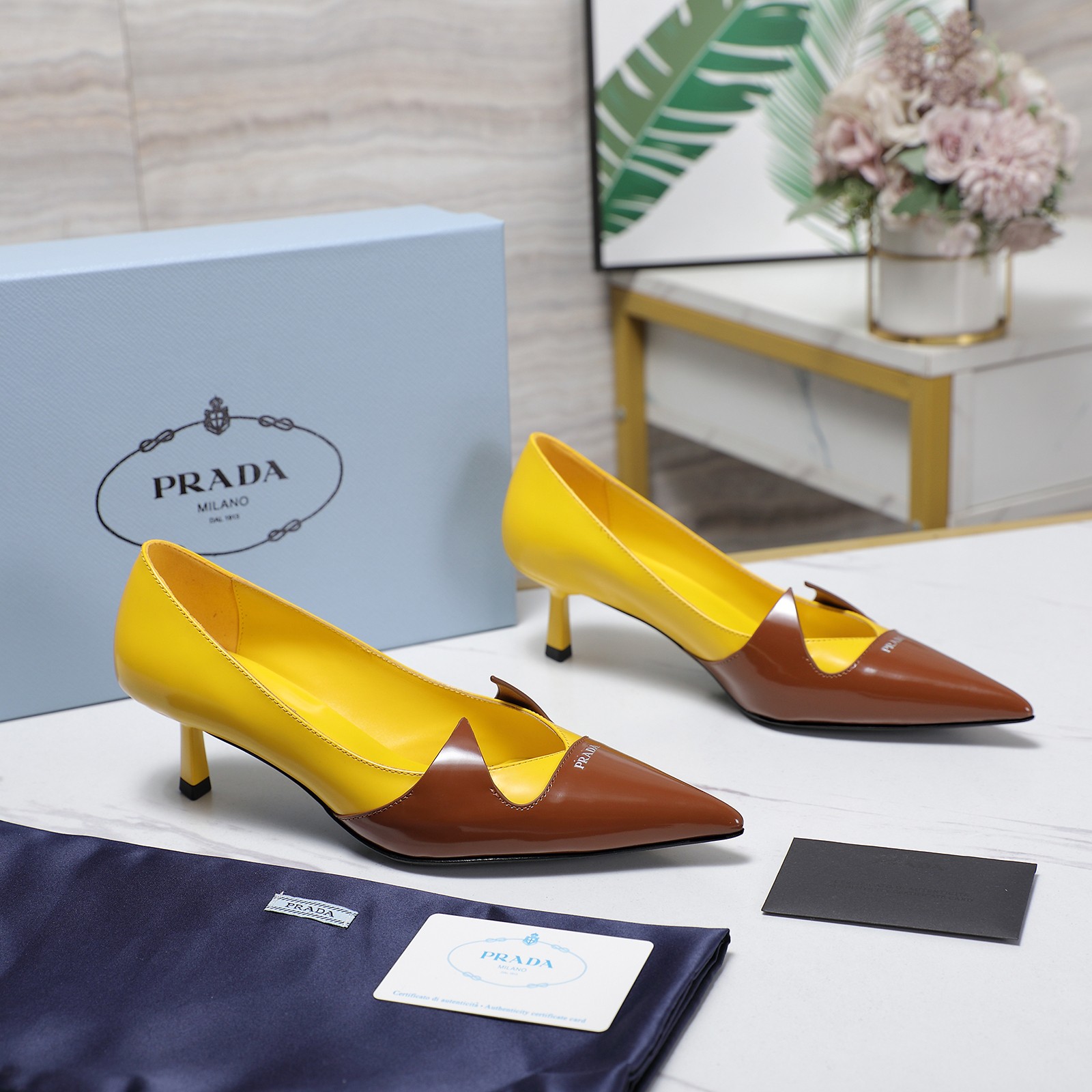 Prada Women's Pointed Toe Silk and Leather Kitten Heel Pumps 4 a1740223735011 2433