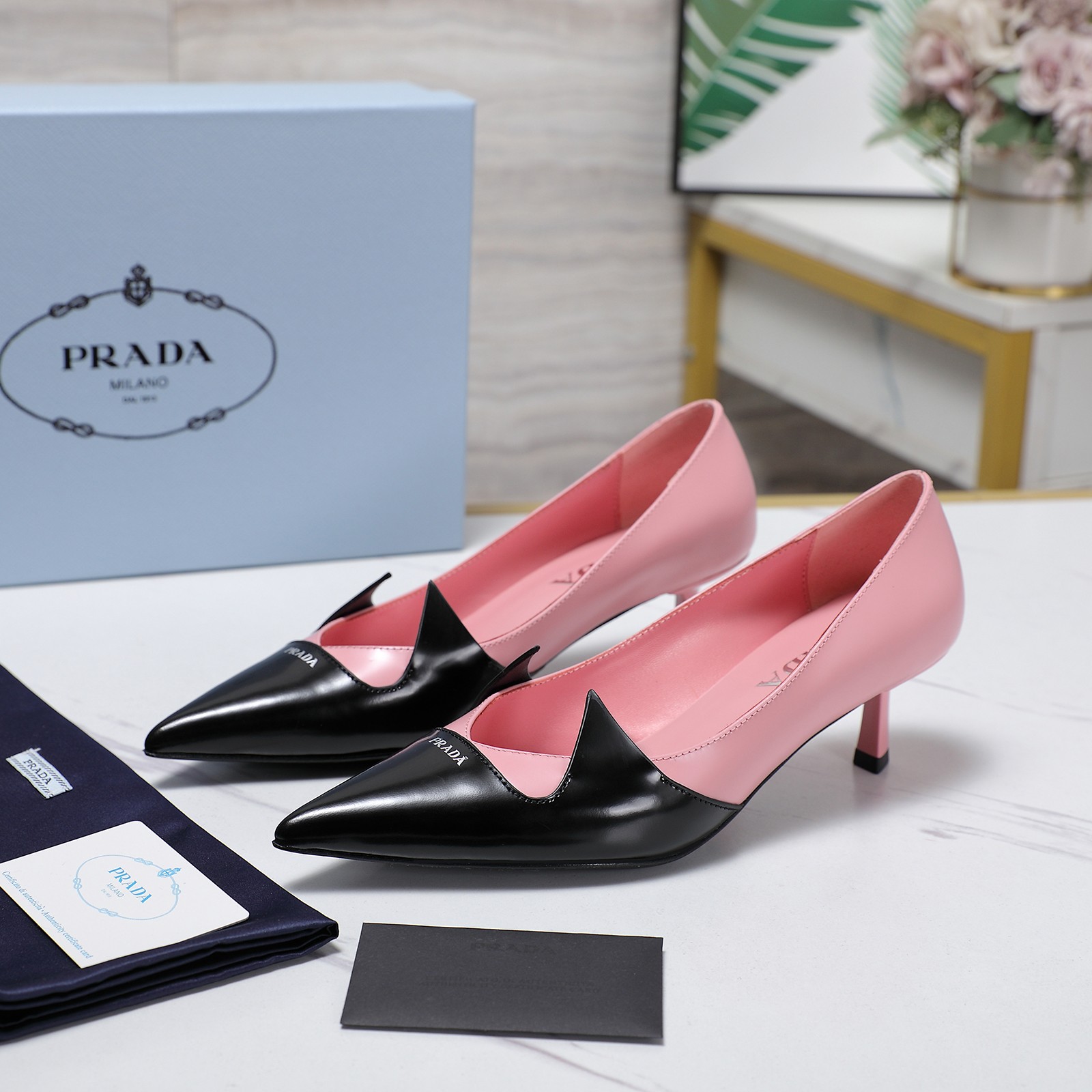 Prada Women's Pointed Toe Slingback Heels Leather Pumps Kitten Heels 5 a1740223771375 3244