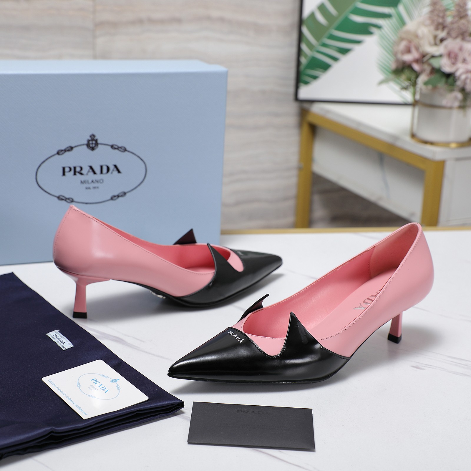 Prada Women's Pointed Toe Slingback Heels Leather Pumps Kitten Heels 9 a1740223772135 5572