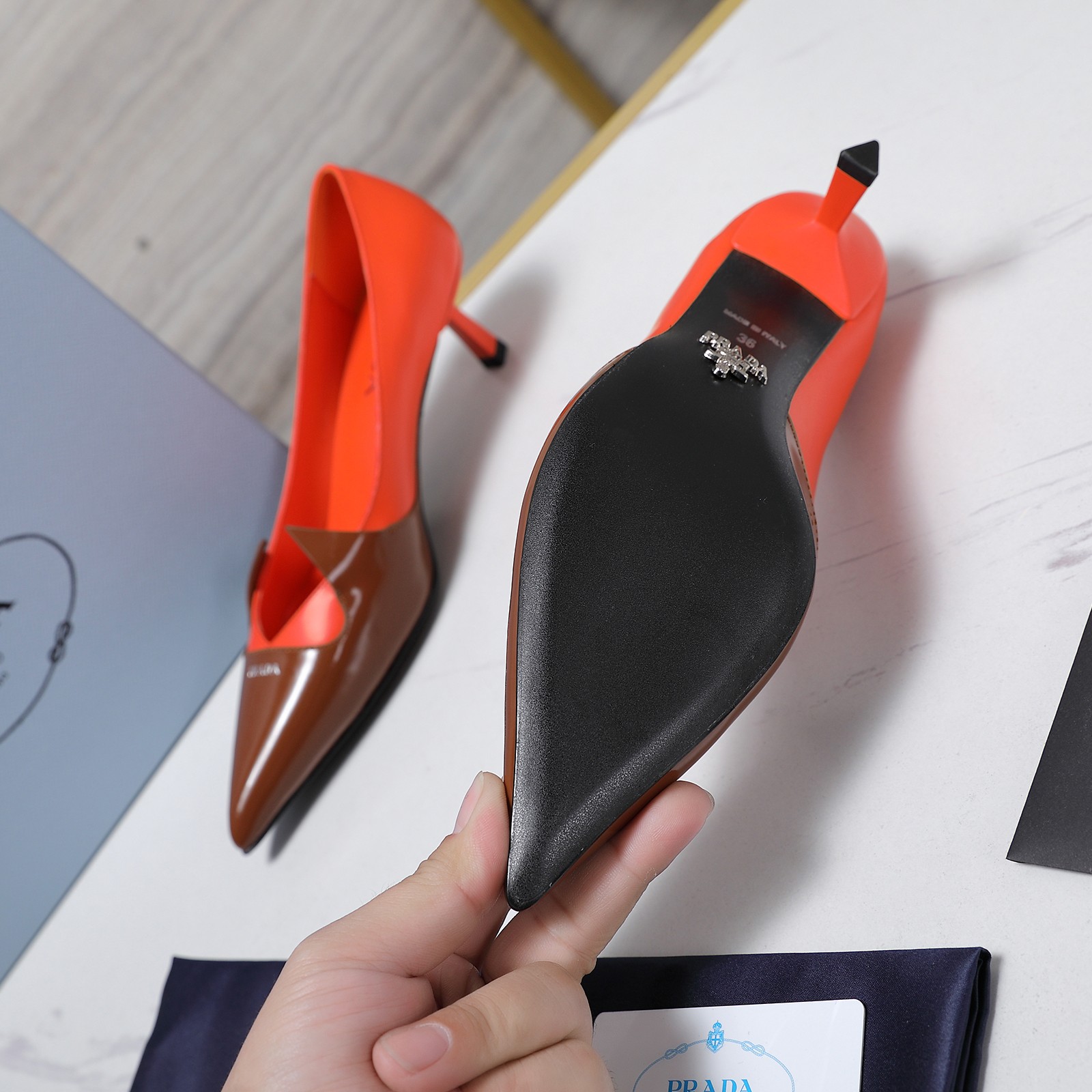 Prada Women's Two-Tone Leather Pointed-Toe Kitten Heel Shoes 5 a1740223807827 4332